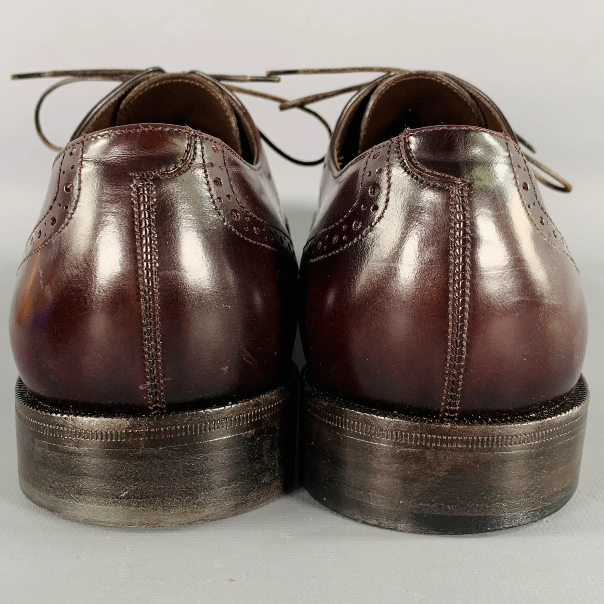 SALVATORE FERRAGAMO Size 10.5 Brown Perforated Leather Cap Toe Lace-Up Shoes - Image 3