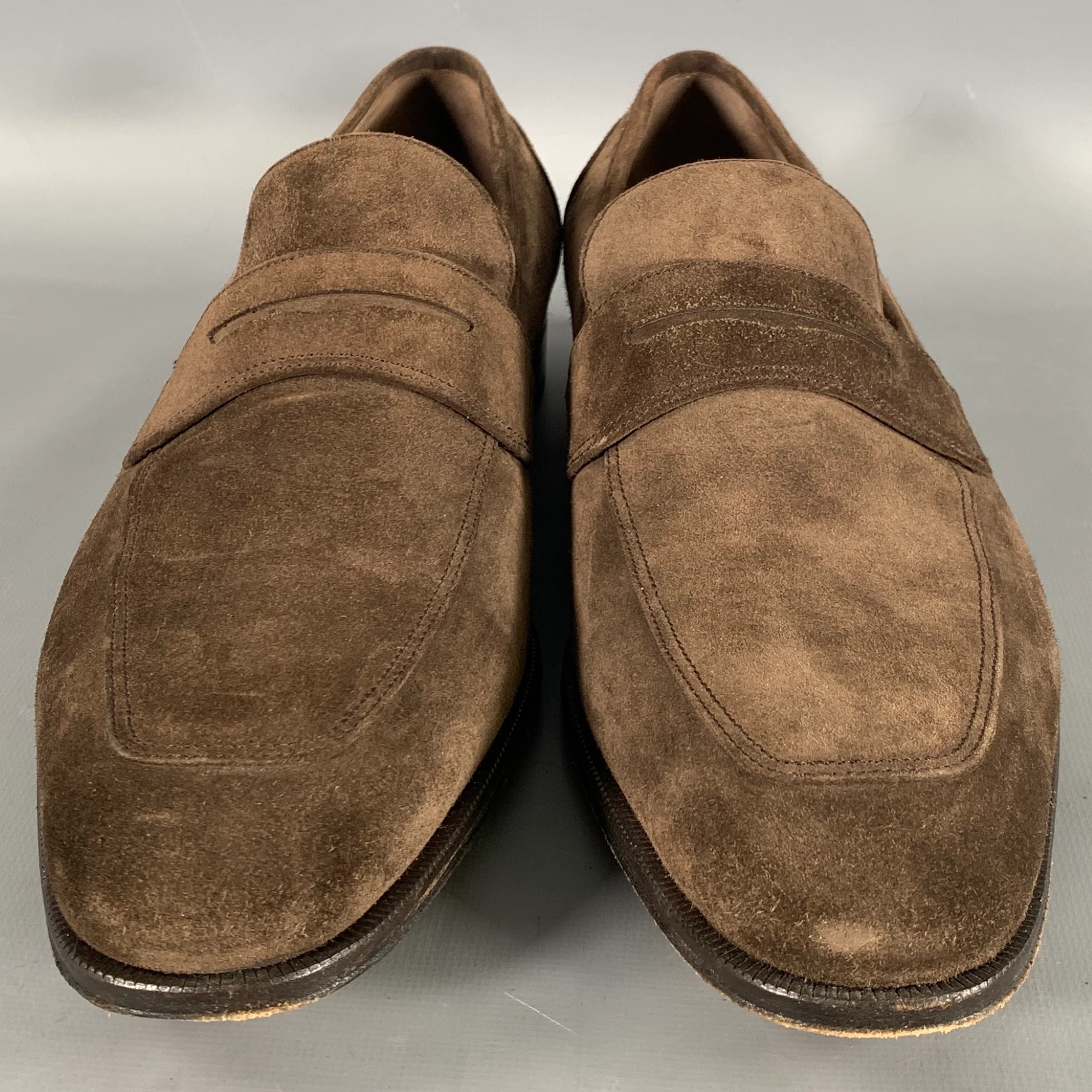 SALVATORE FERRAGAMO Size 10.5 Brown Solid Suede Slip On Loafers - Image 4