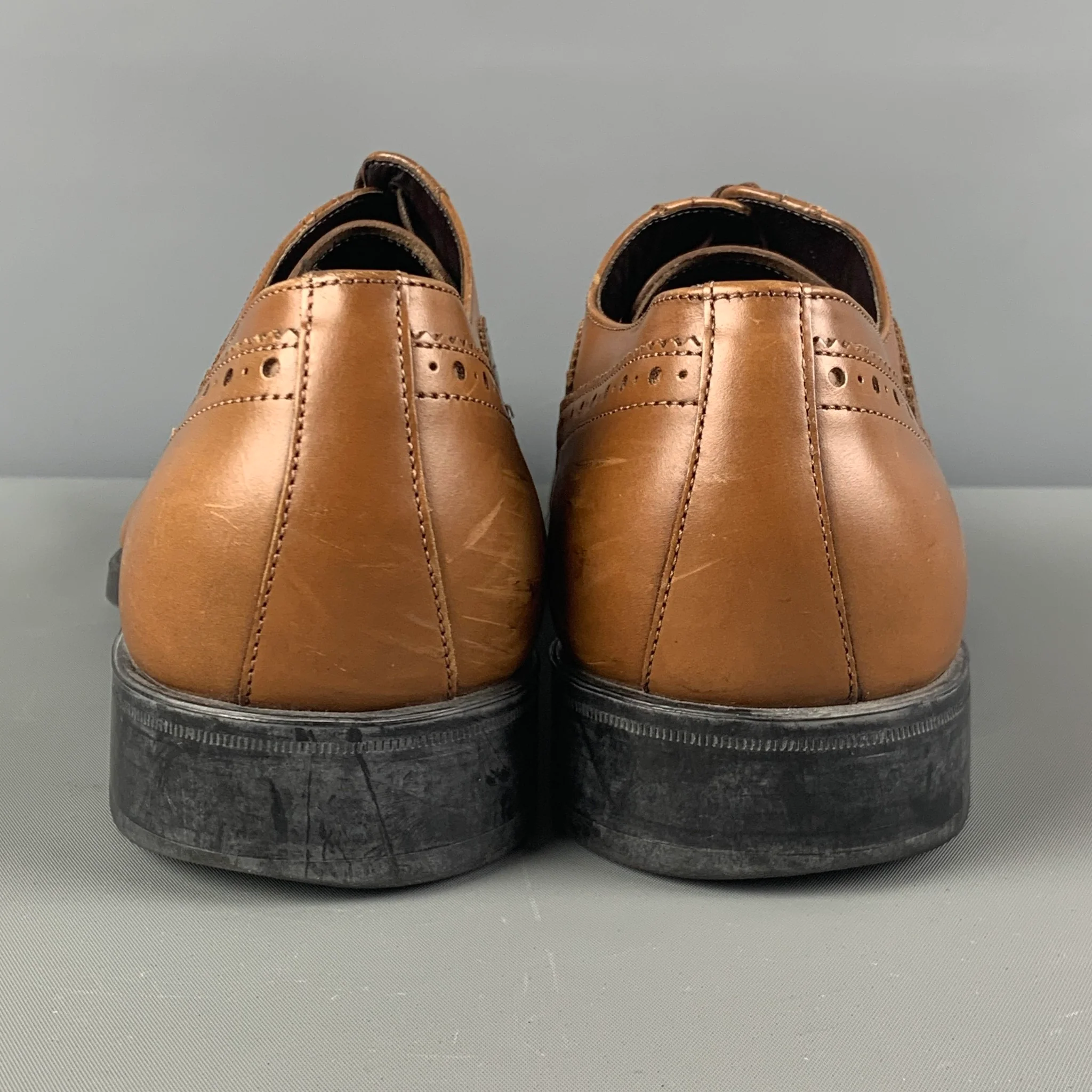 SALVATORE FERRAGAMO Size 10.5 Brown Tan Perforated Leather Wingtip Lace Up Shoes - Image 5