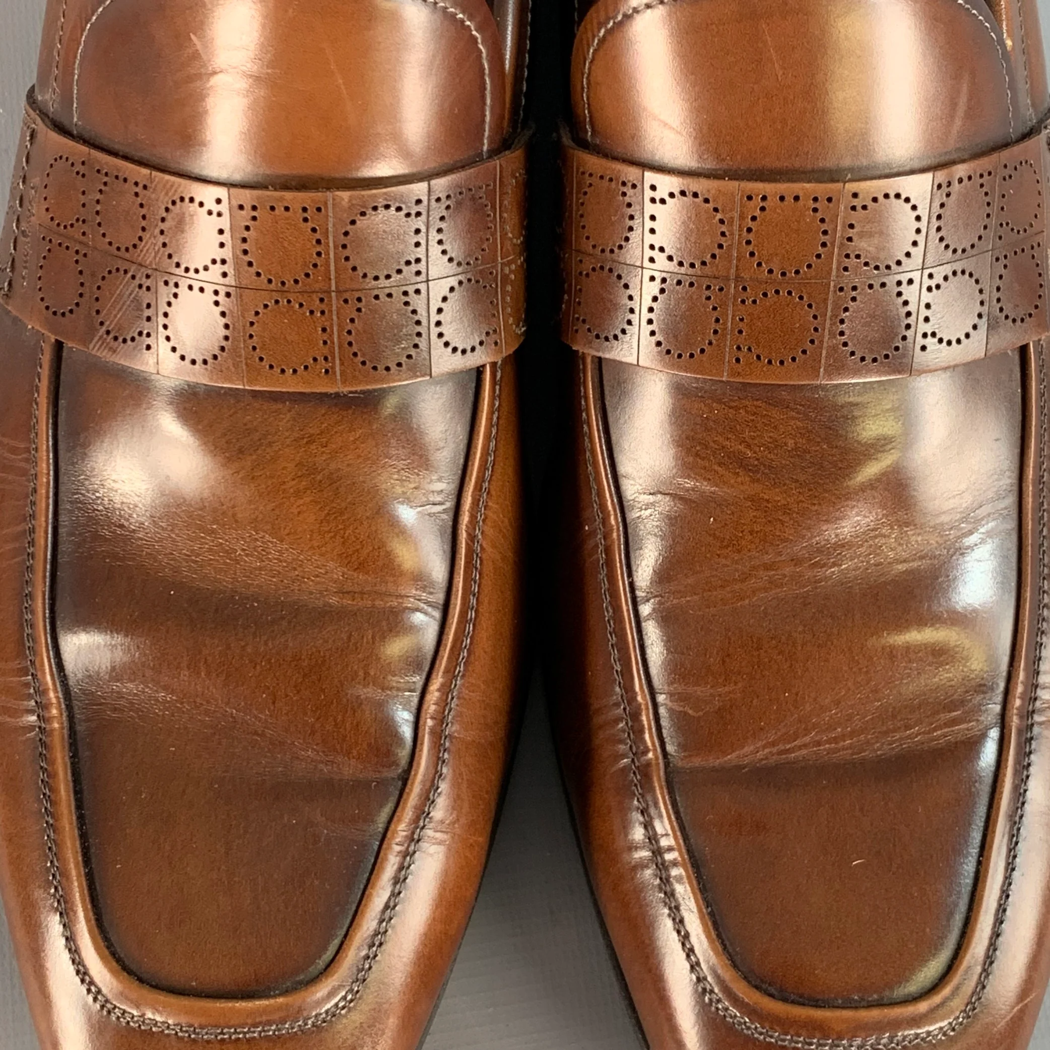 SALVATORE FERRAGAMO Size 10 Brown Leather Perforated Loafers - Image 9