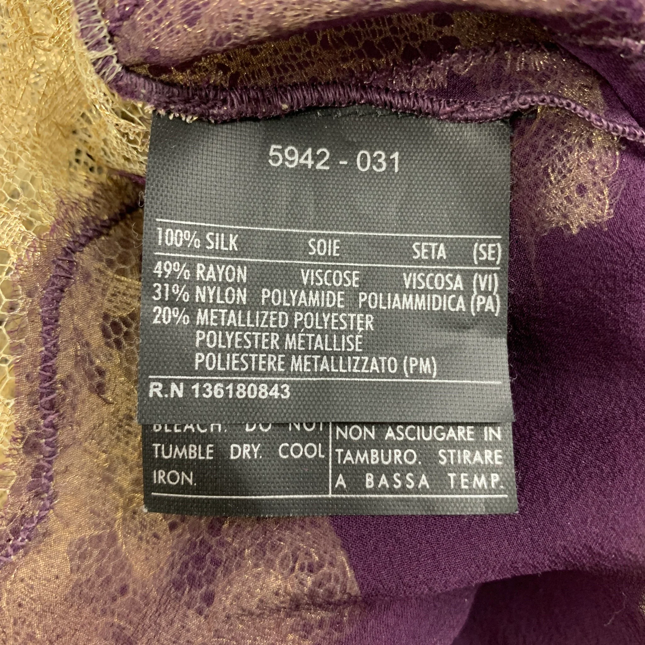 SALVATORE FERRAGAMO Size 2 Eggplant Gold Silk Lace Camisole Dress Top - Image 4