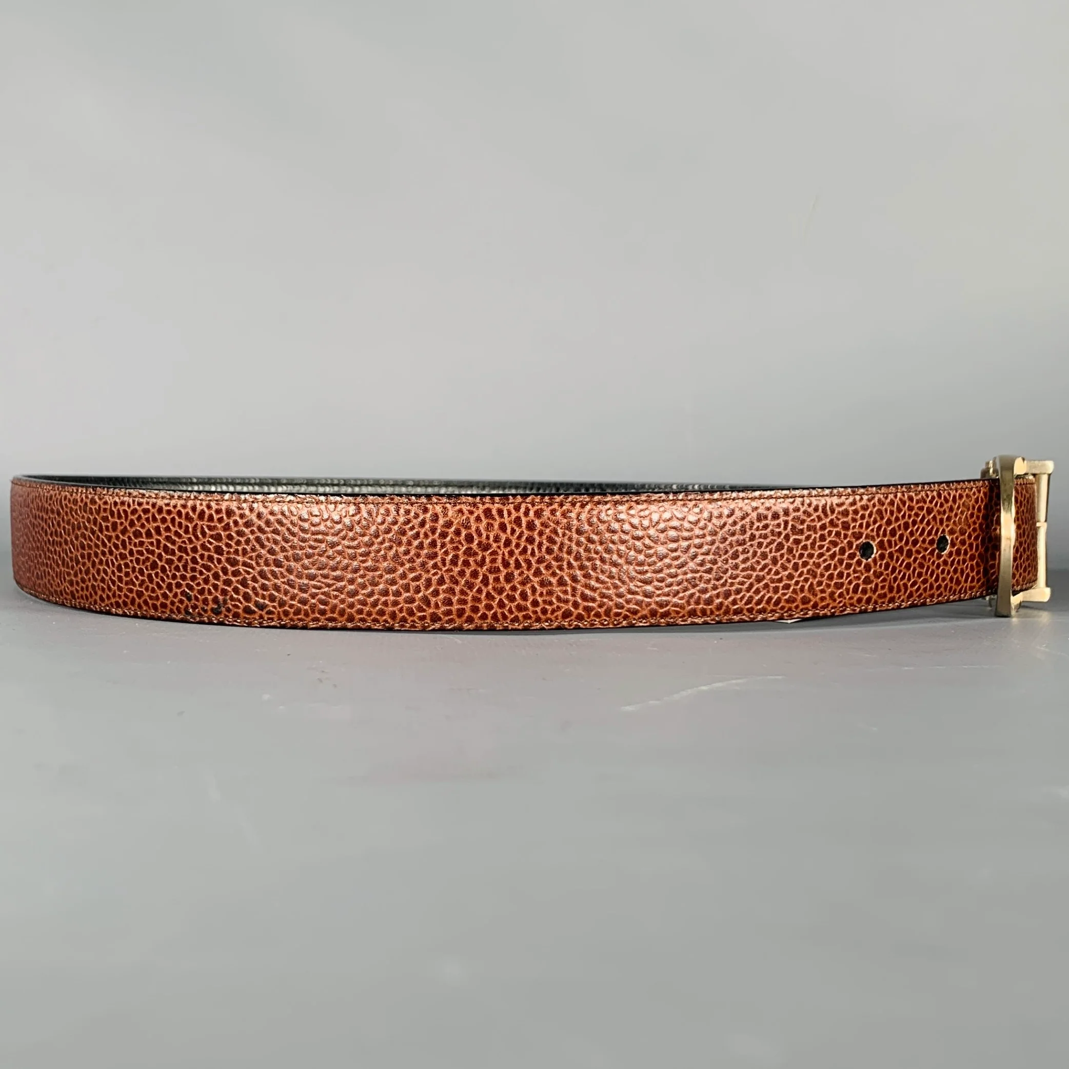 SALVATORE FERRAGAMO Size 34 Brown Black Pebble Grain Leather Belt - Image 2
