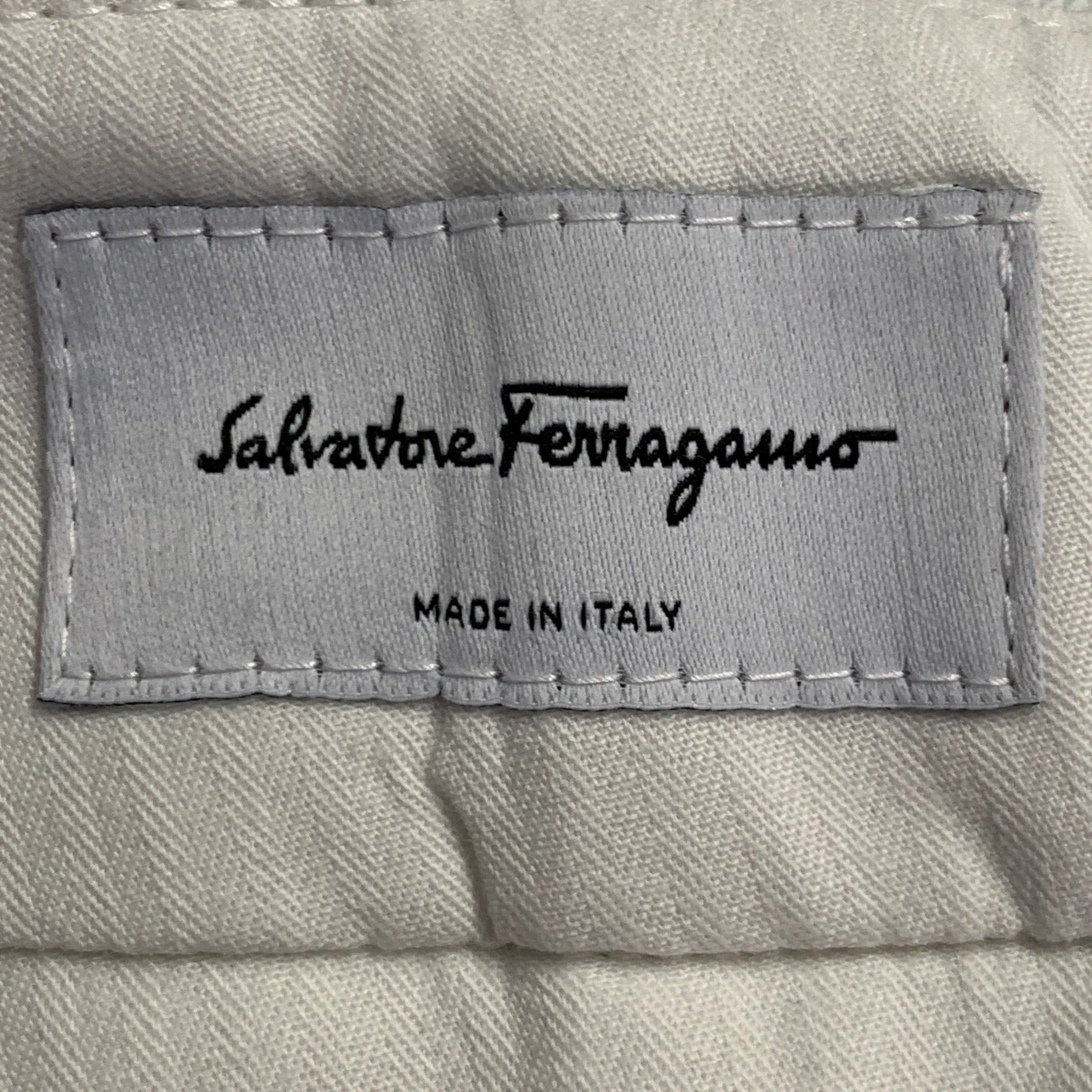SALVATORE FERRAGAMO Size 40 Off White Twill Cotton Silk Straight Casual Pants - Image 5