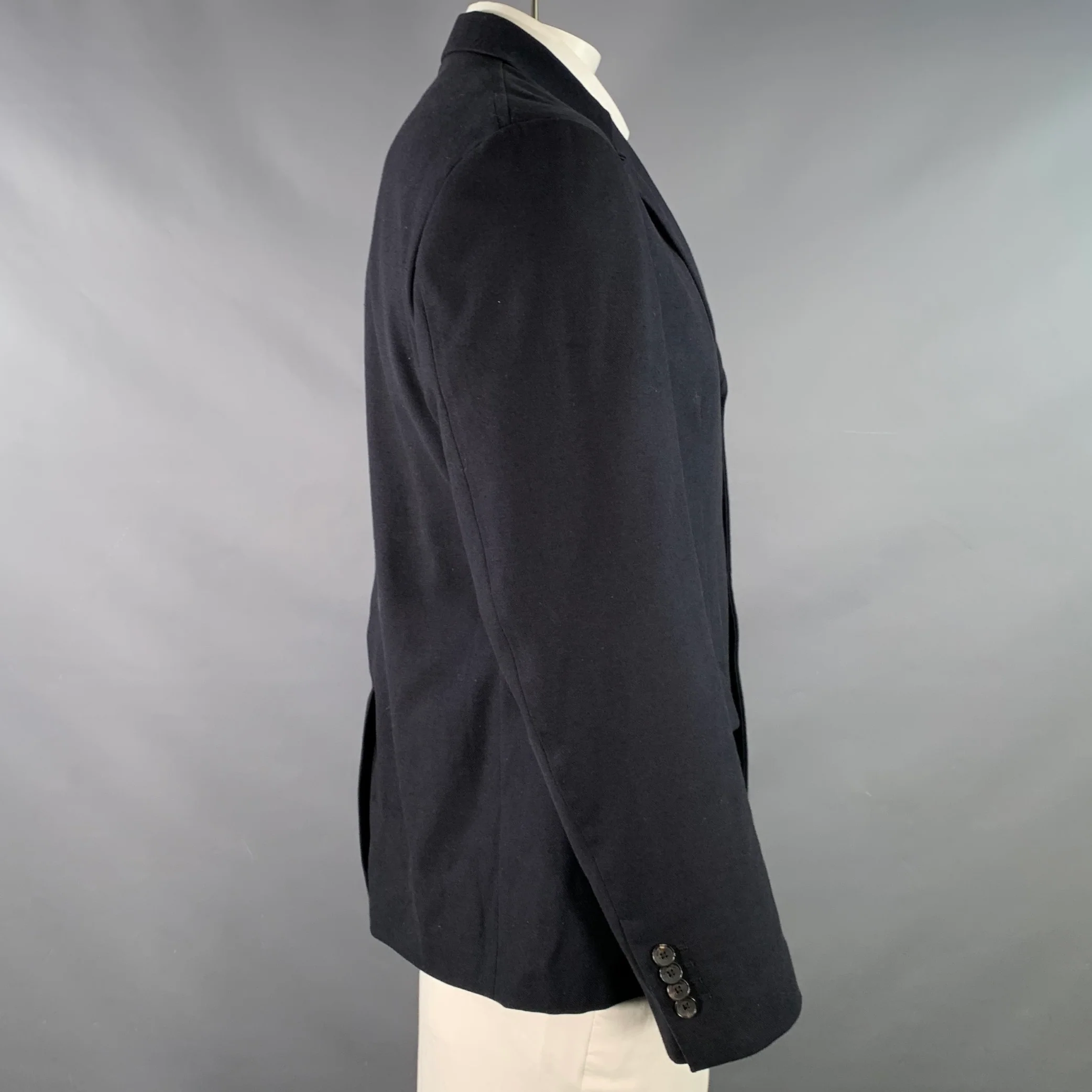 SALVATORE FERRAGAMO Size 42 Navy Twill Virgin Wool Cotton Sport Coat - Image 2