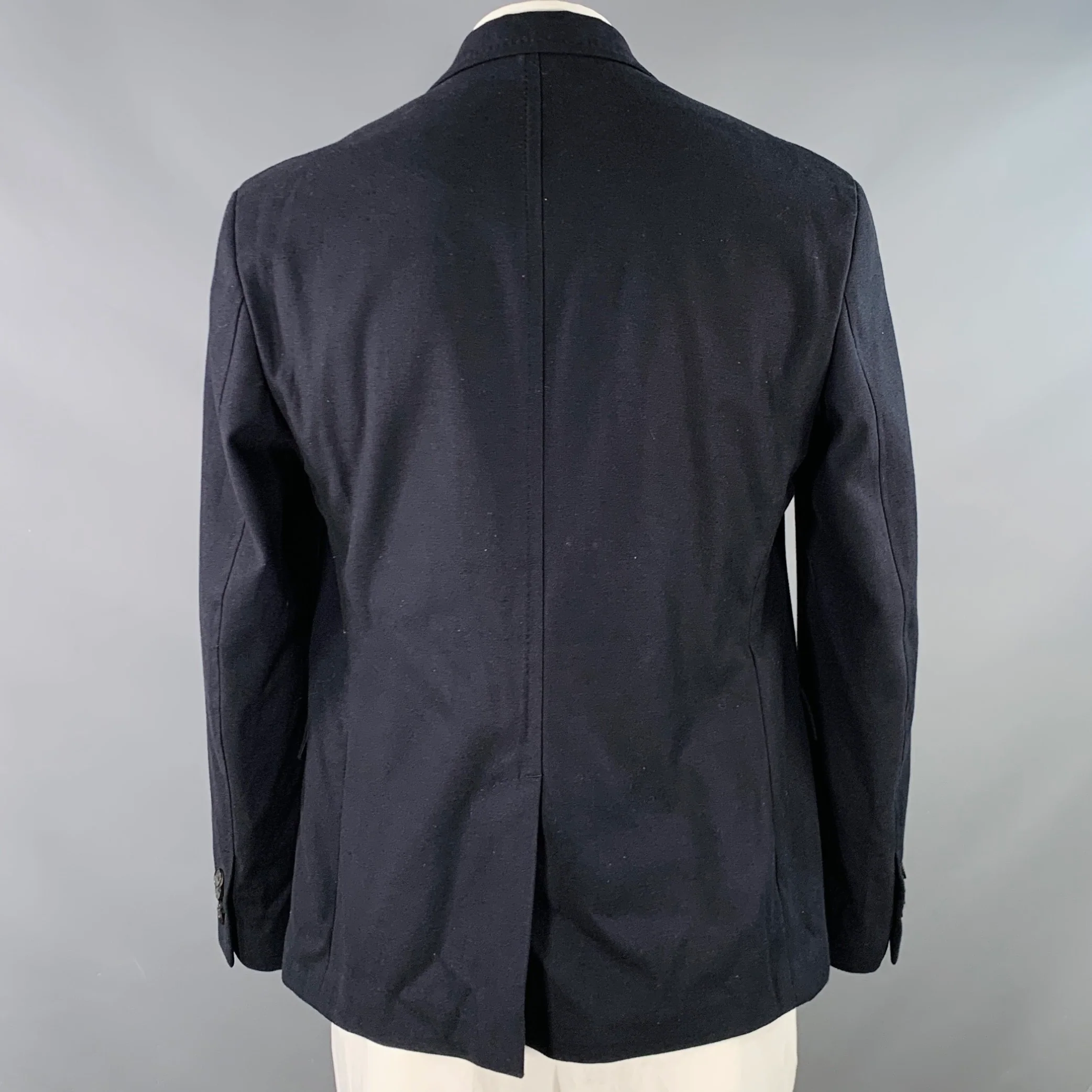 SALVATORE FERRAGAMO Size 42 Navy Twill Virgin Wool Cotton Sport Coat - Image 3