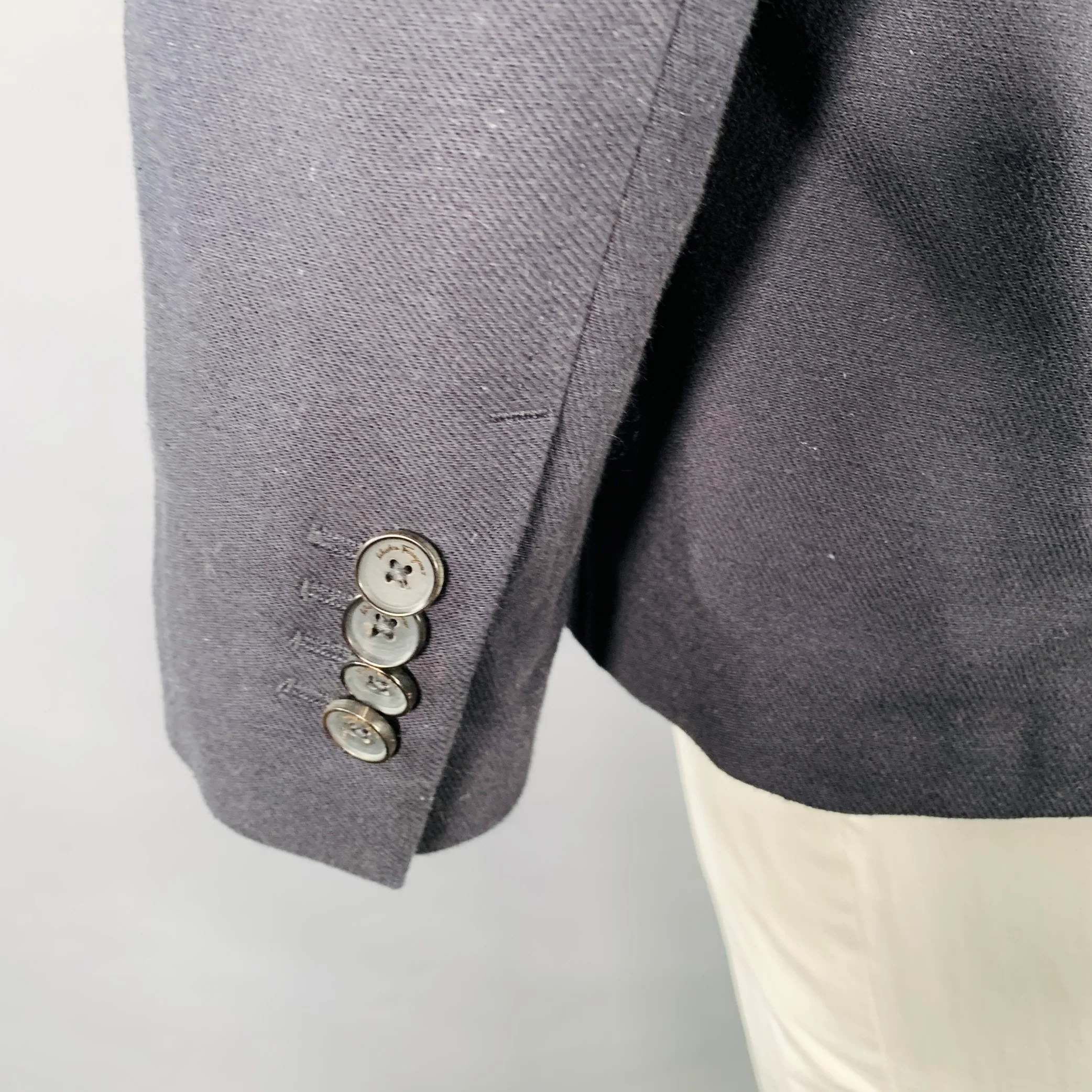 SALVATORE FERRAGAMO Size 42 Navy Twill Virgin Wool Cotton Sport Coat - Image 4