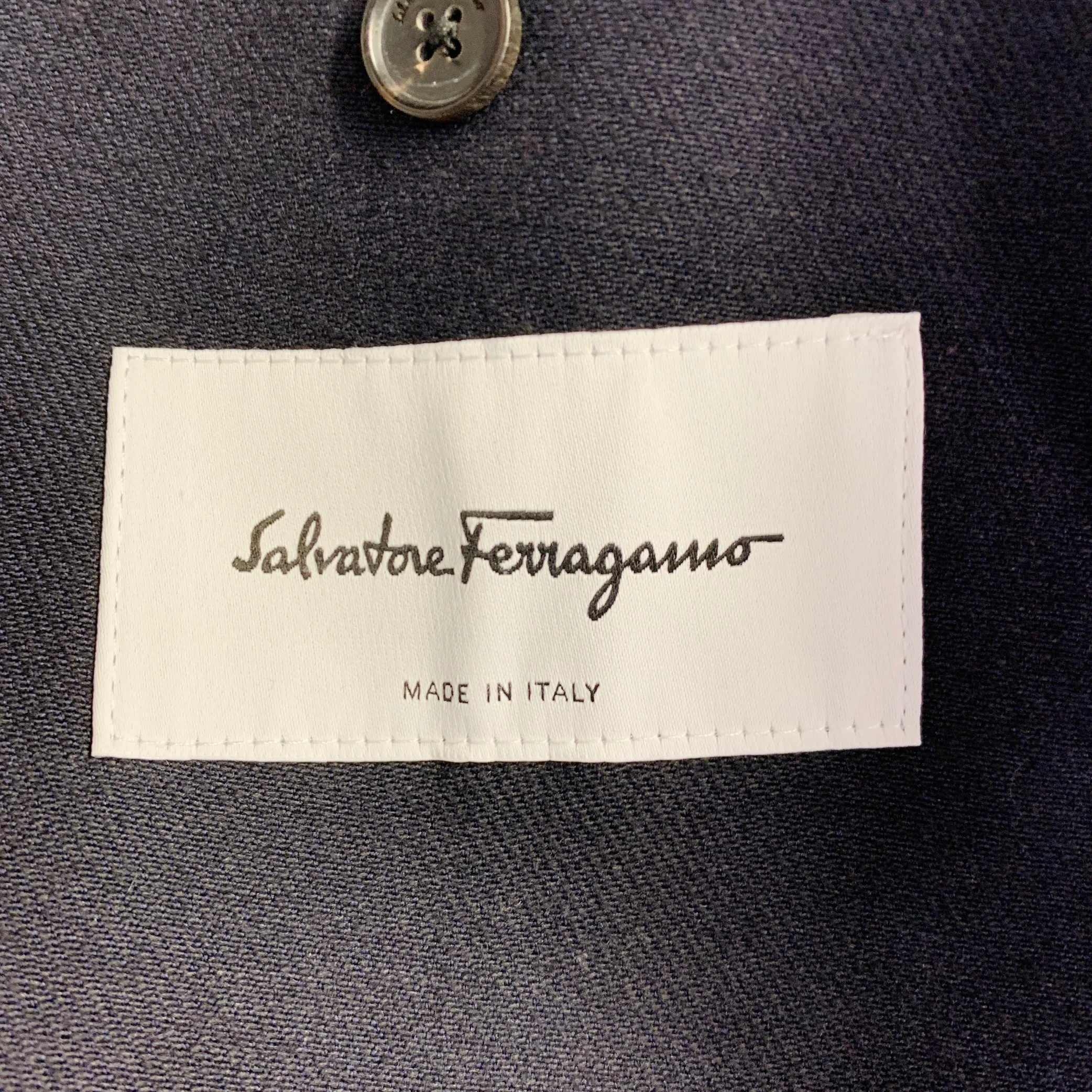 SALVATORE FERRAGAMO Size 42 Navy Twill Virgin Wool Cotton Sport Coat - Image 9