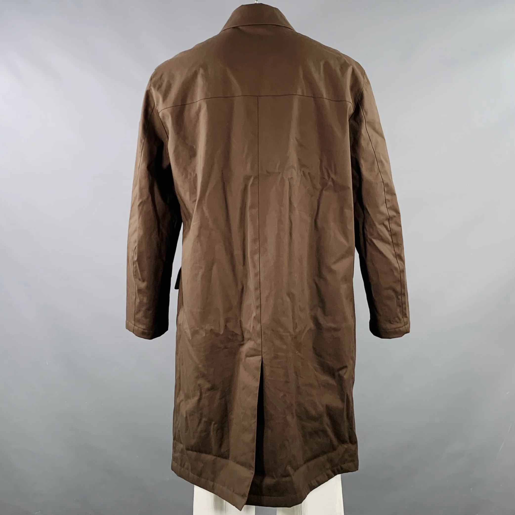 SALVATORE FERRAGAMO Size 44 Brown Cotton Blend Turn Lock Coat - Image 4