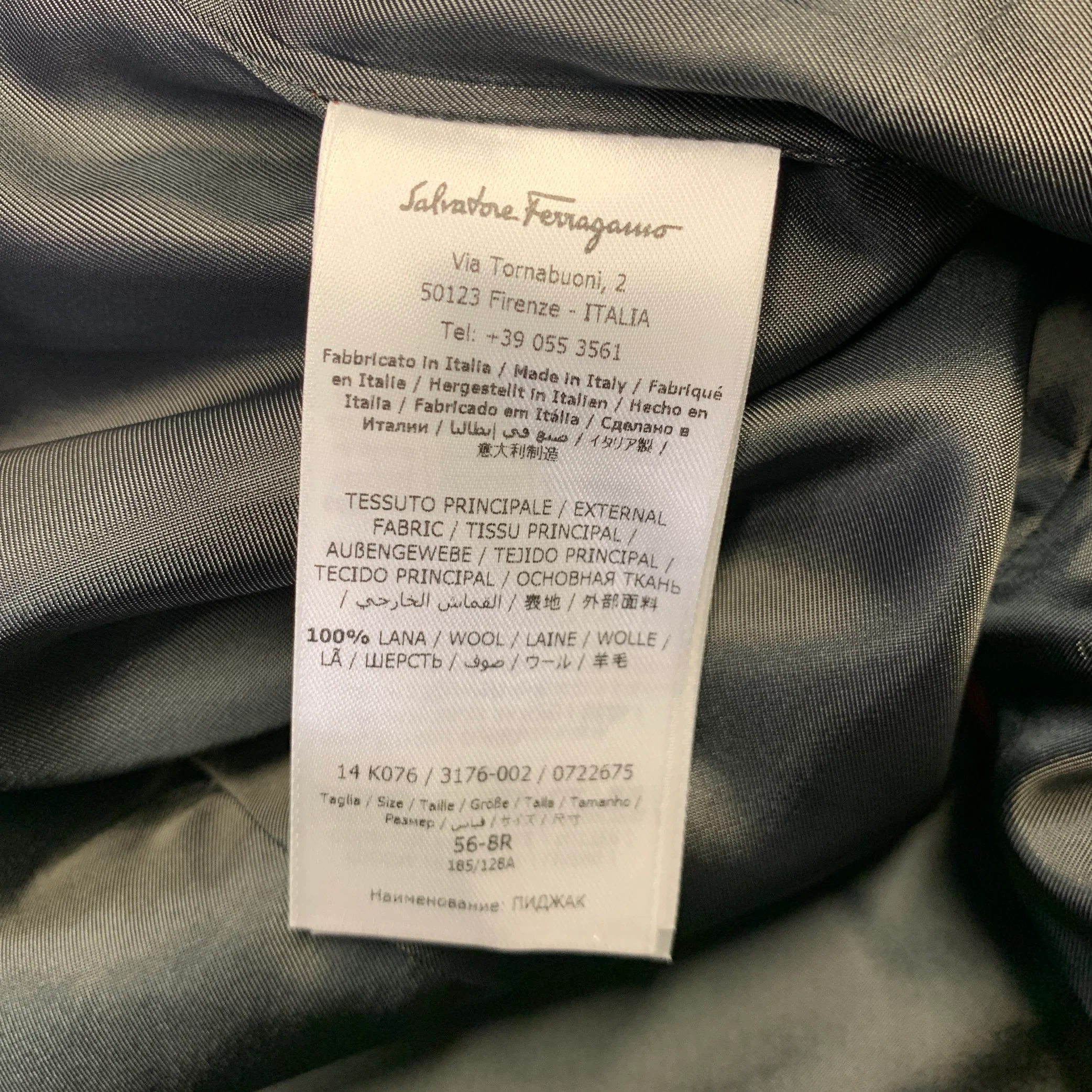 SALVATORE FERRAGAMO Size 46 Burgundy Wool Notch Lapel Suit - Image 8