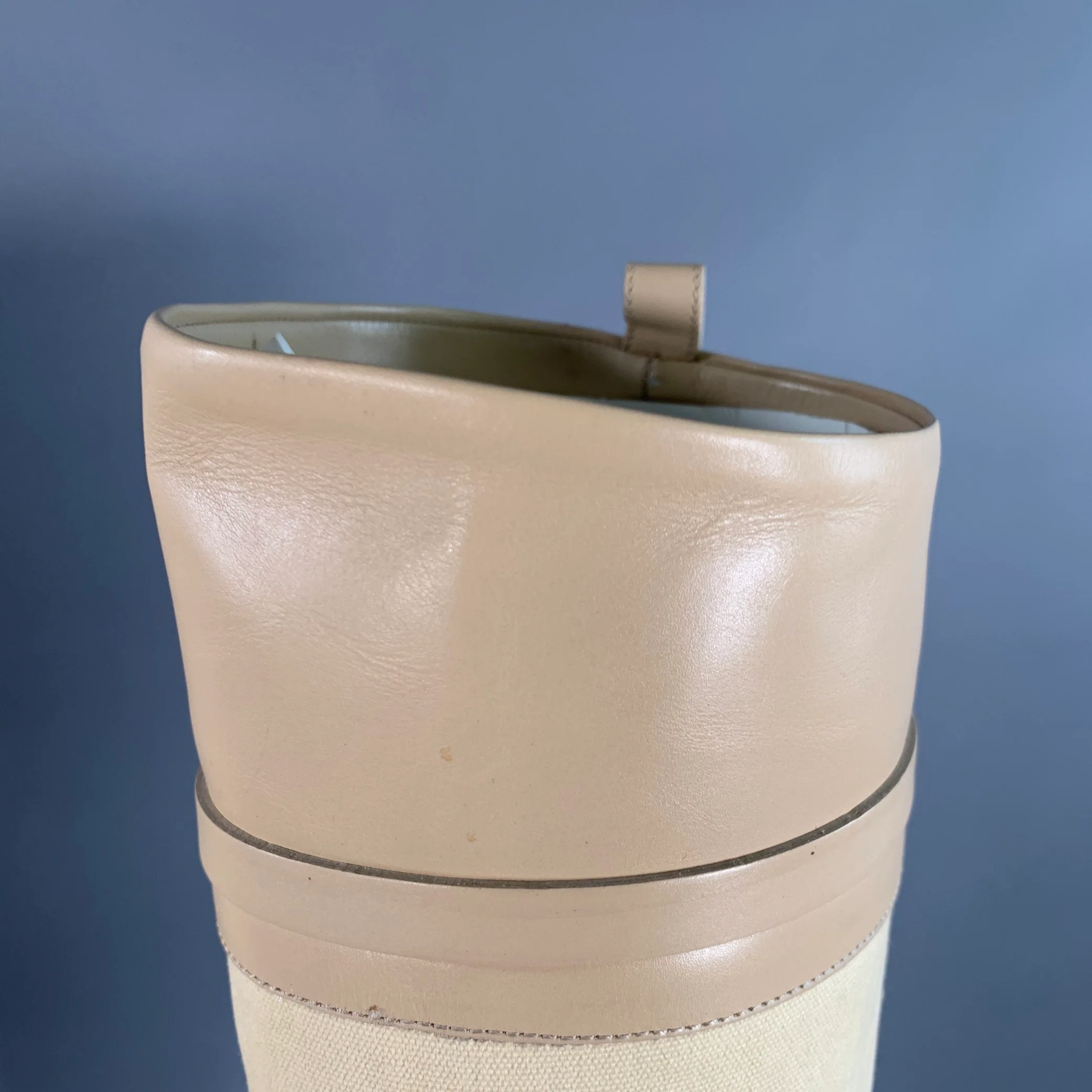 SALVATORE FERRAGAMO Size 8 Beige Leather Canvas Knee High Boots - Image 11