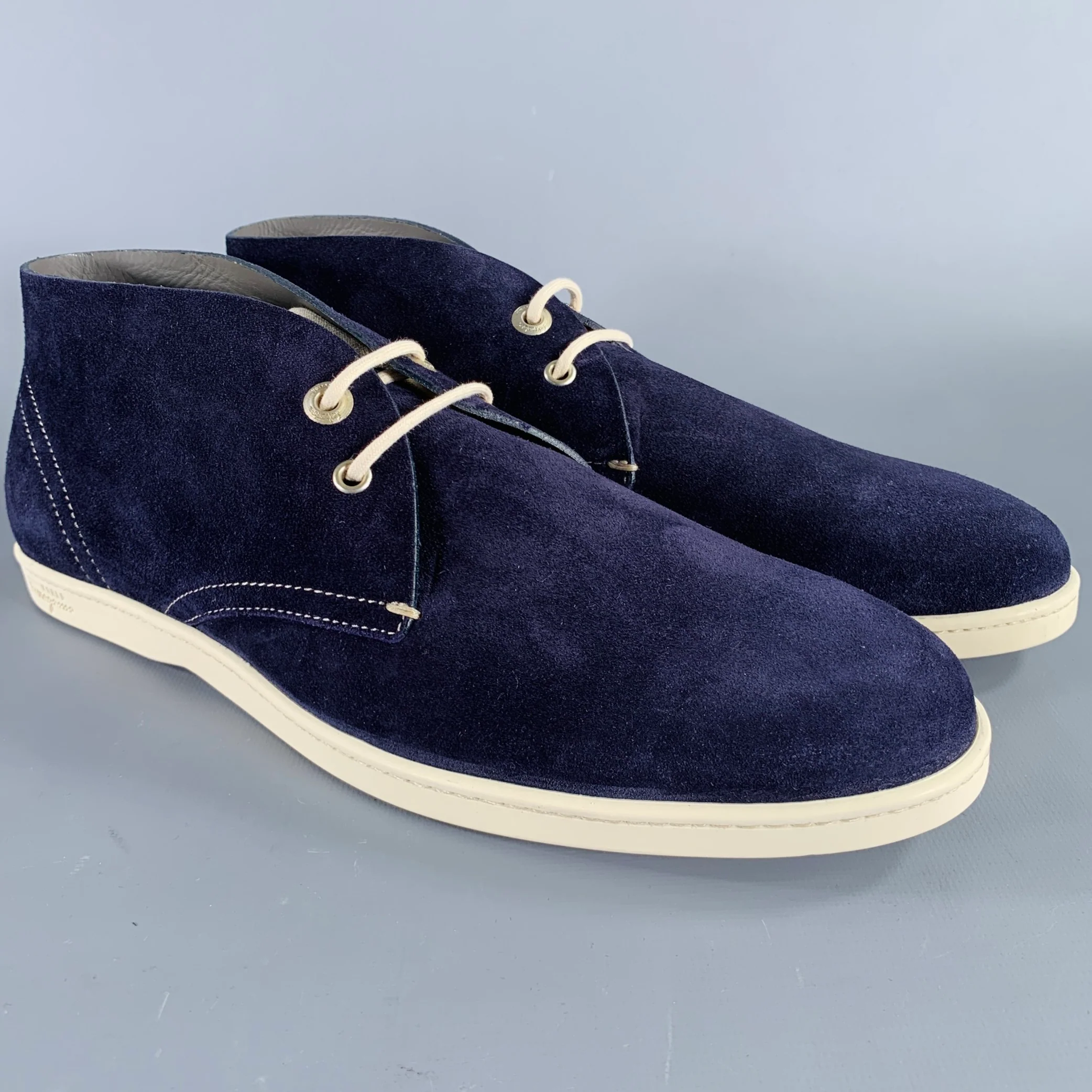 SALVATORE FERRAGAMO Size 9.5 Navy Suede Chukka Boots