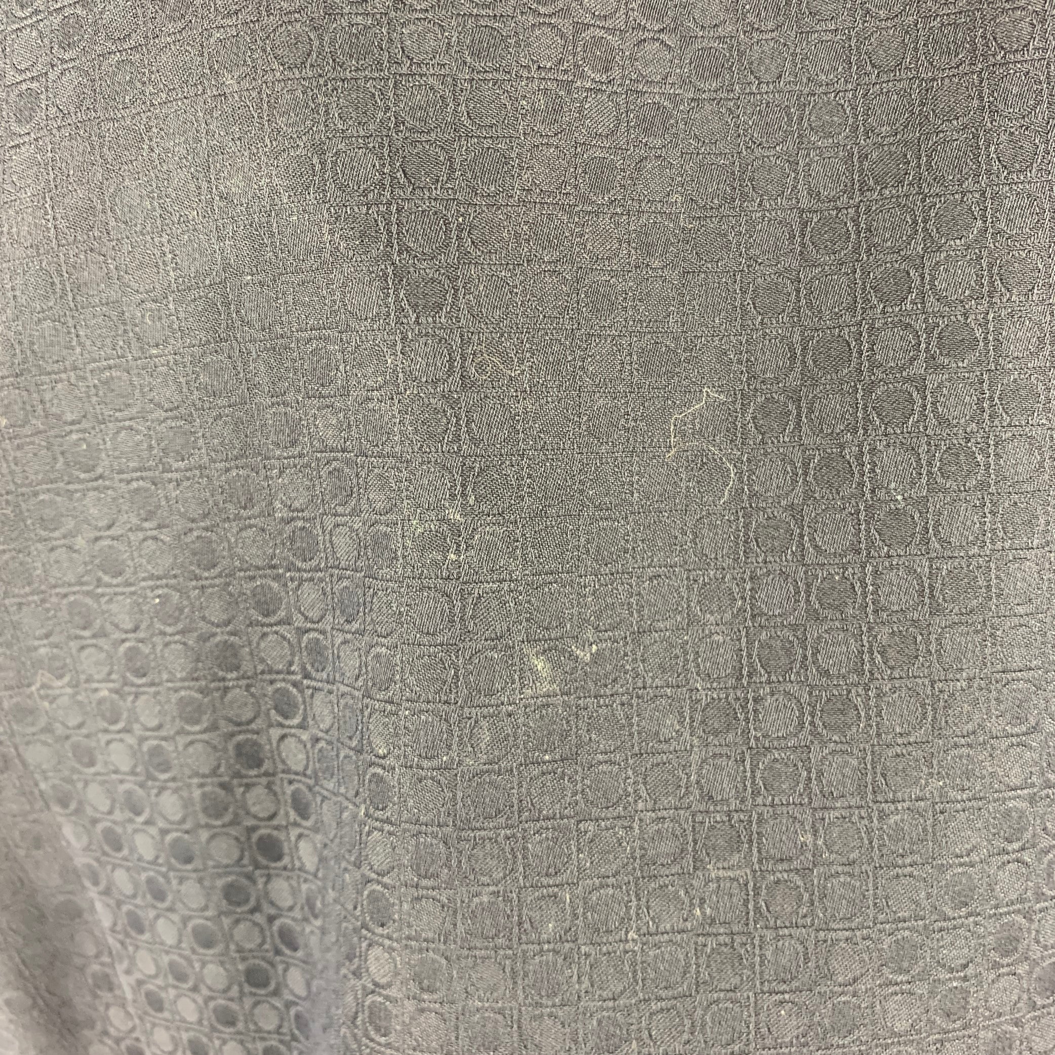 SALVATORE FERRAGAMO Size L Navy Dots Cotton Button Up Long Sleeve Shirt - Image 5