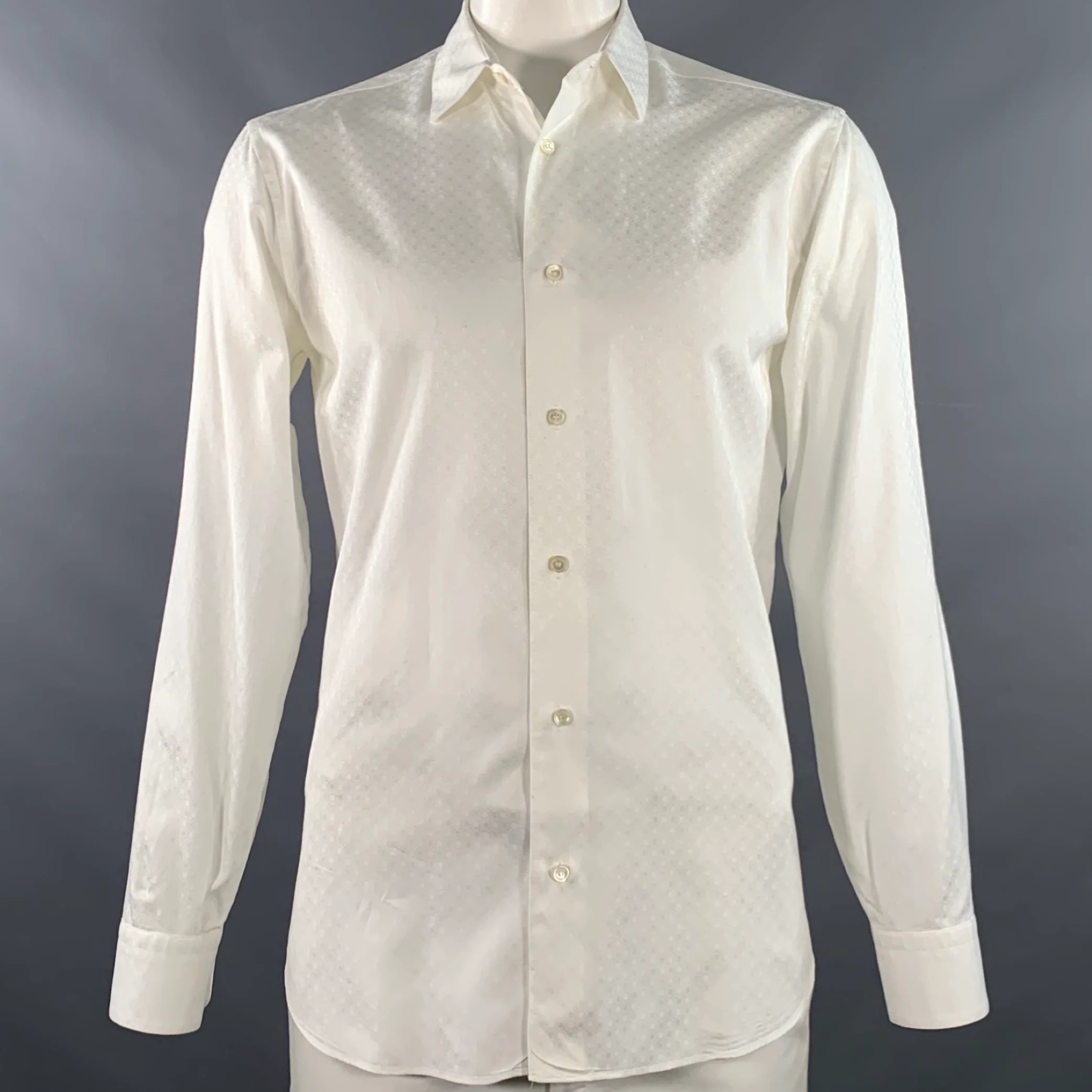 SALVATORE FERRAGAMO Size L White Circles Jacquard Derby Fit Long Sleeve Shirt