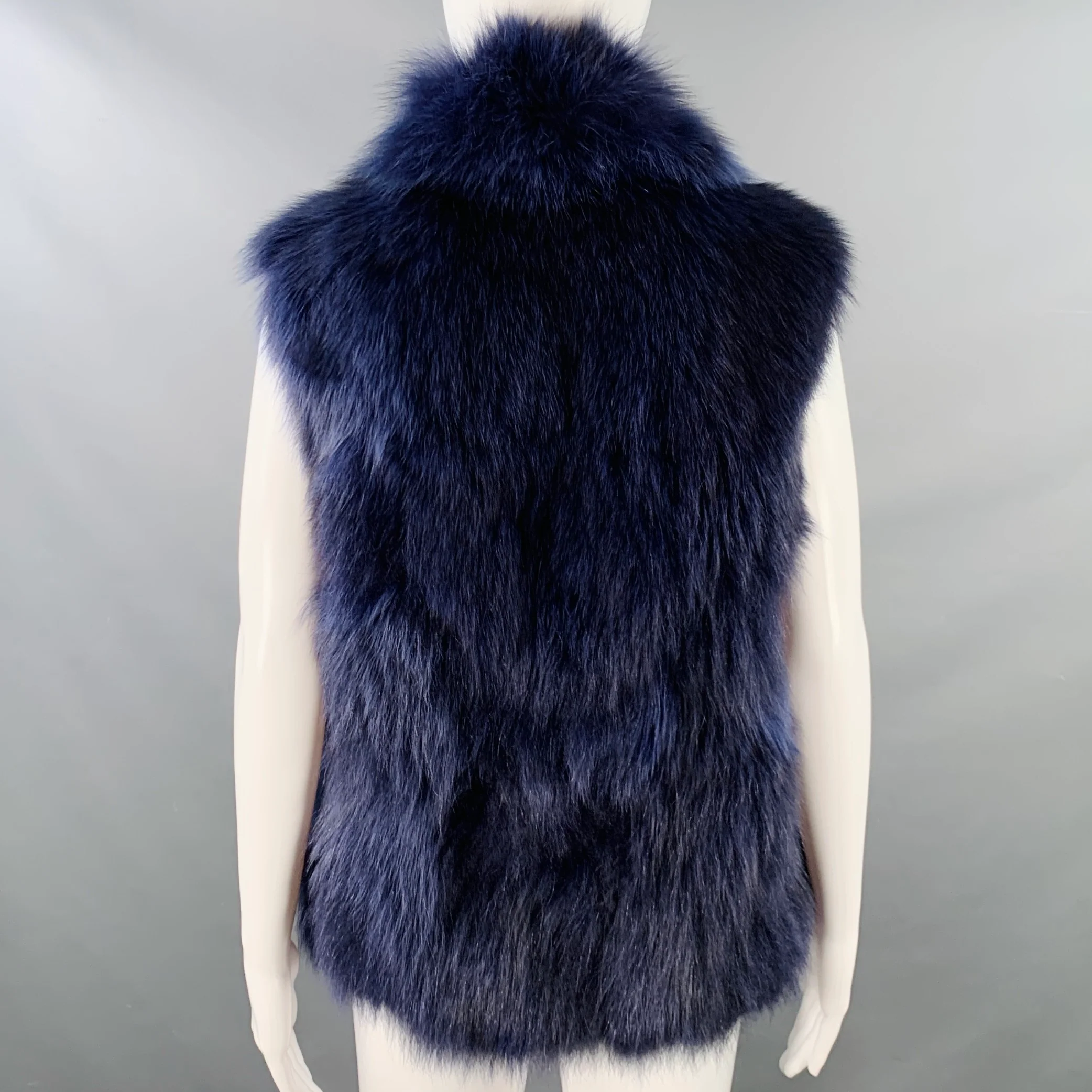 SAM Size M Navy Fox Fur Zip Up Vest - Image 3