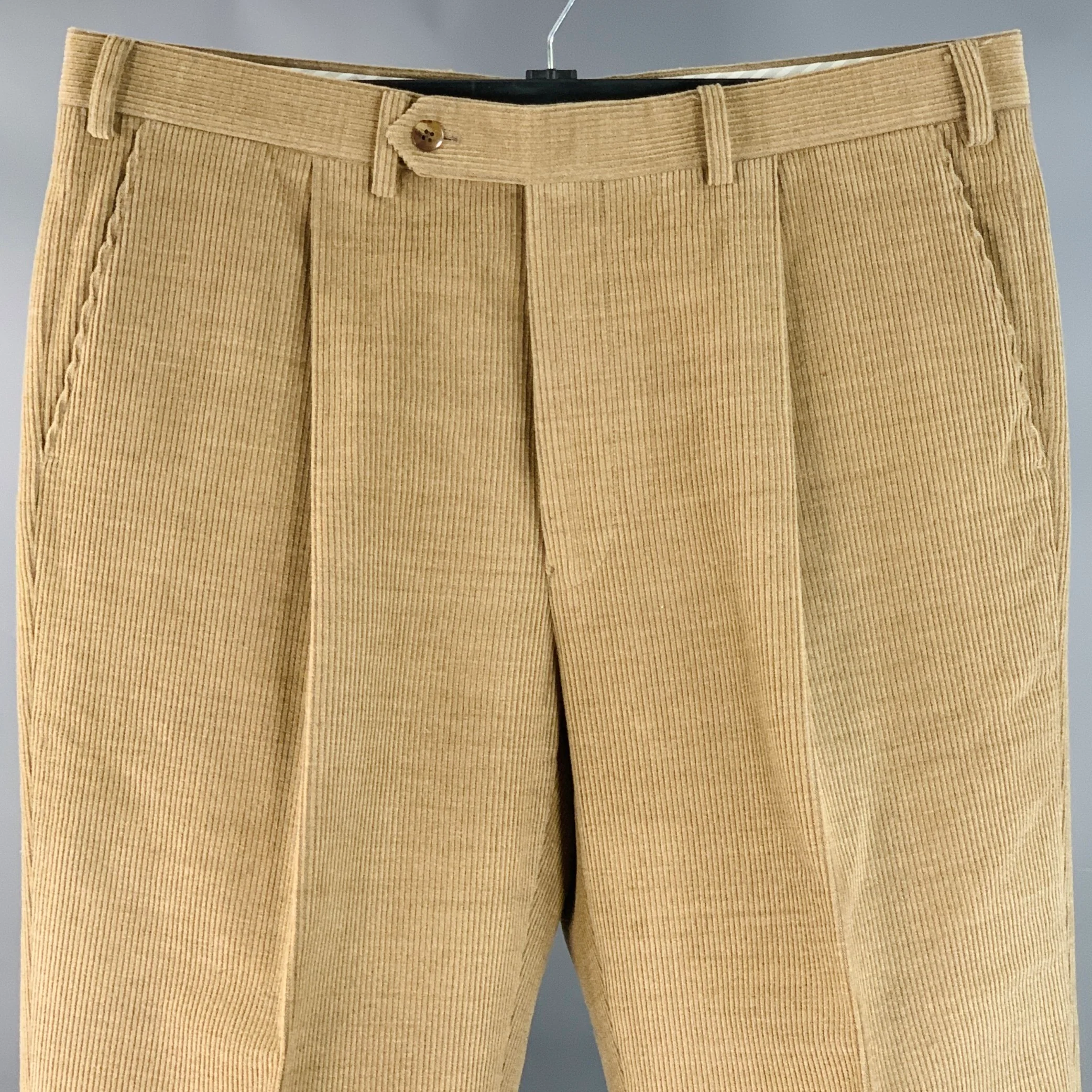 SAMUELSOHN Size 36 Tan Khaki Corduroy Merino Wool Pleated Zip Fly Casual Pants - Image 2