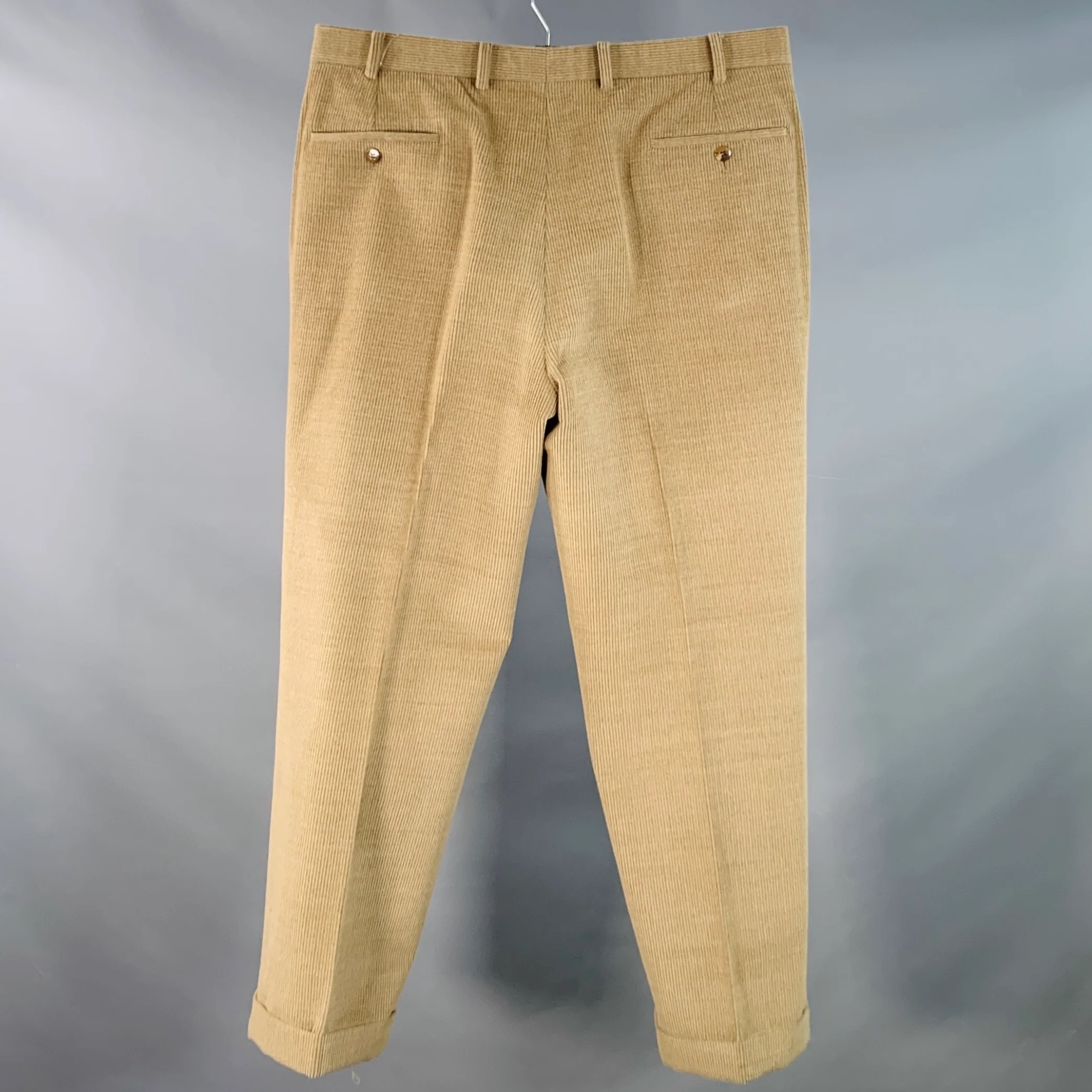 SAMUELSOHN Size 36 Tan Khaki Corduroy Merino Wool Pleated Zip Fly Casual Pants - Image 3