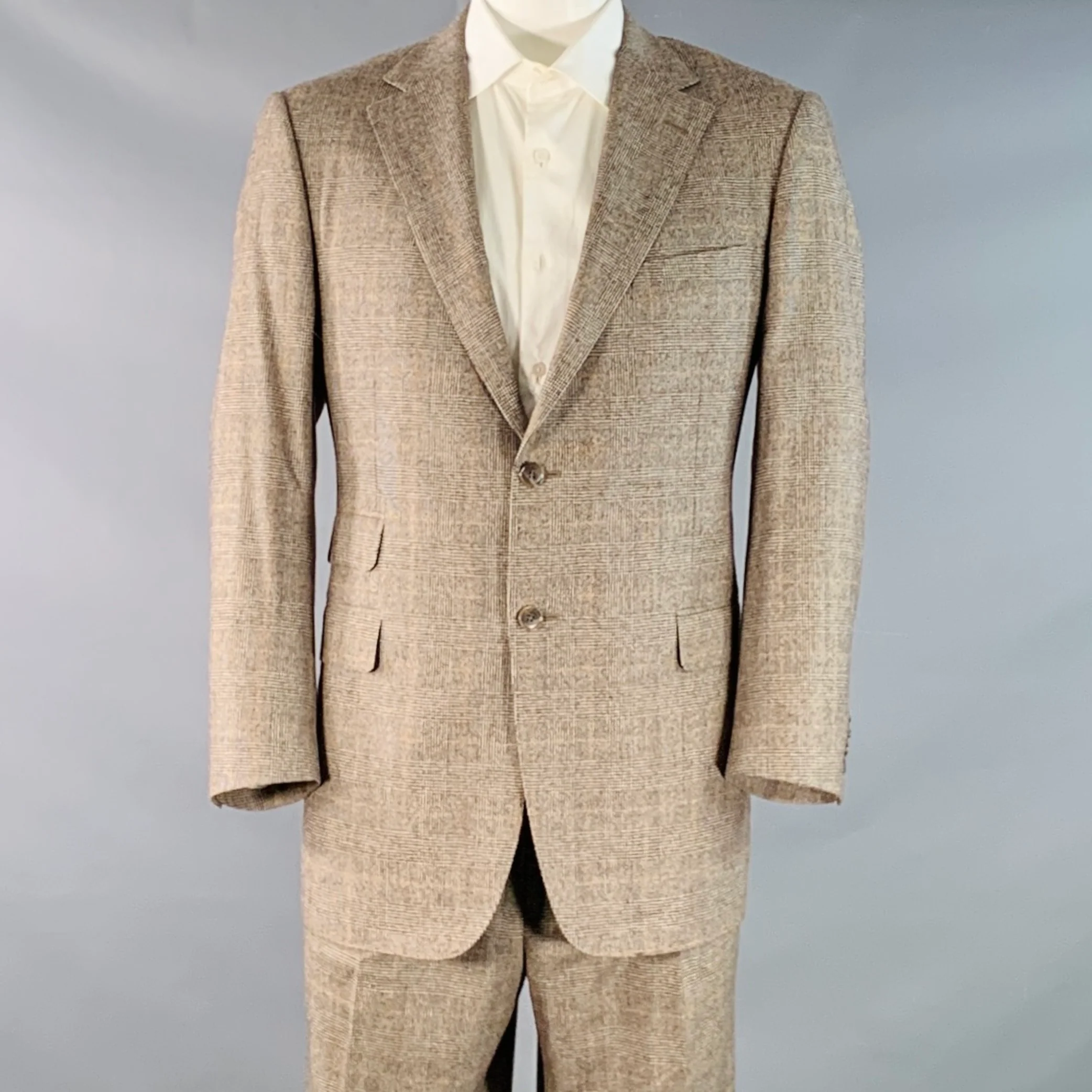 SAMUELSOHN Size 42 Regular Alton Tan Brown Glenplaid Wool Notch Lapel Suit