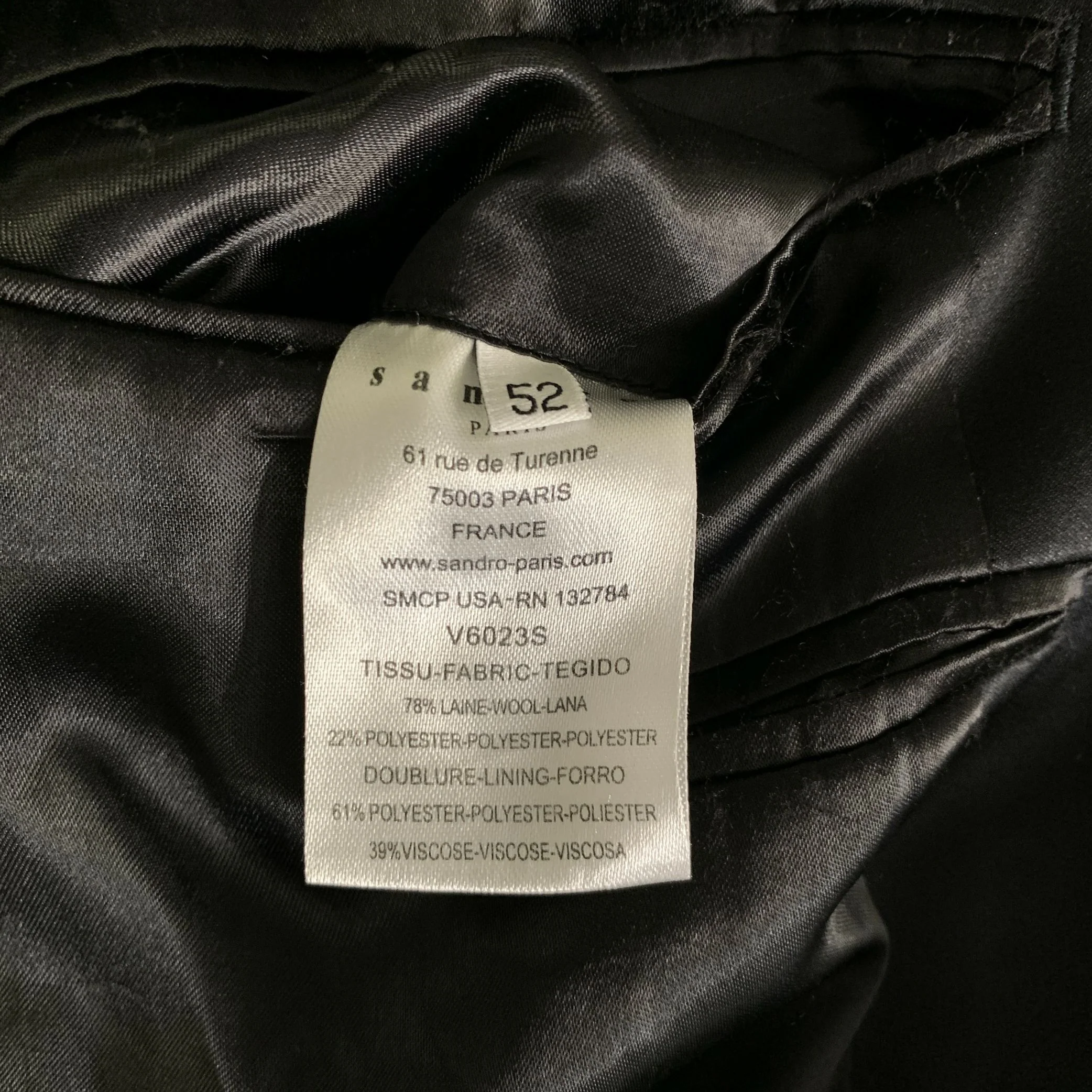 SANDRO Chest Size 42 Black Solid Wool Polyestar Cashmere Notch Lapel 34 Tuxedo - Image 10