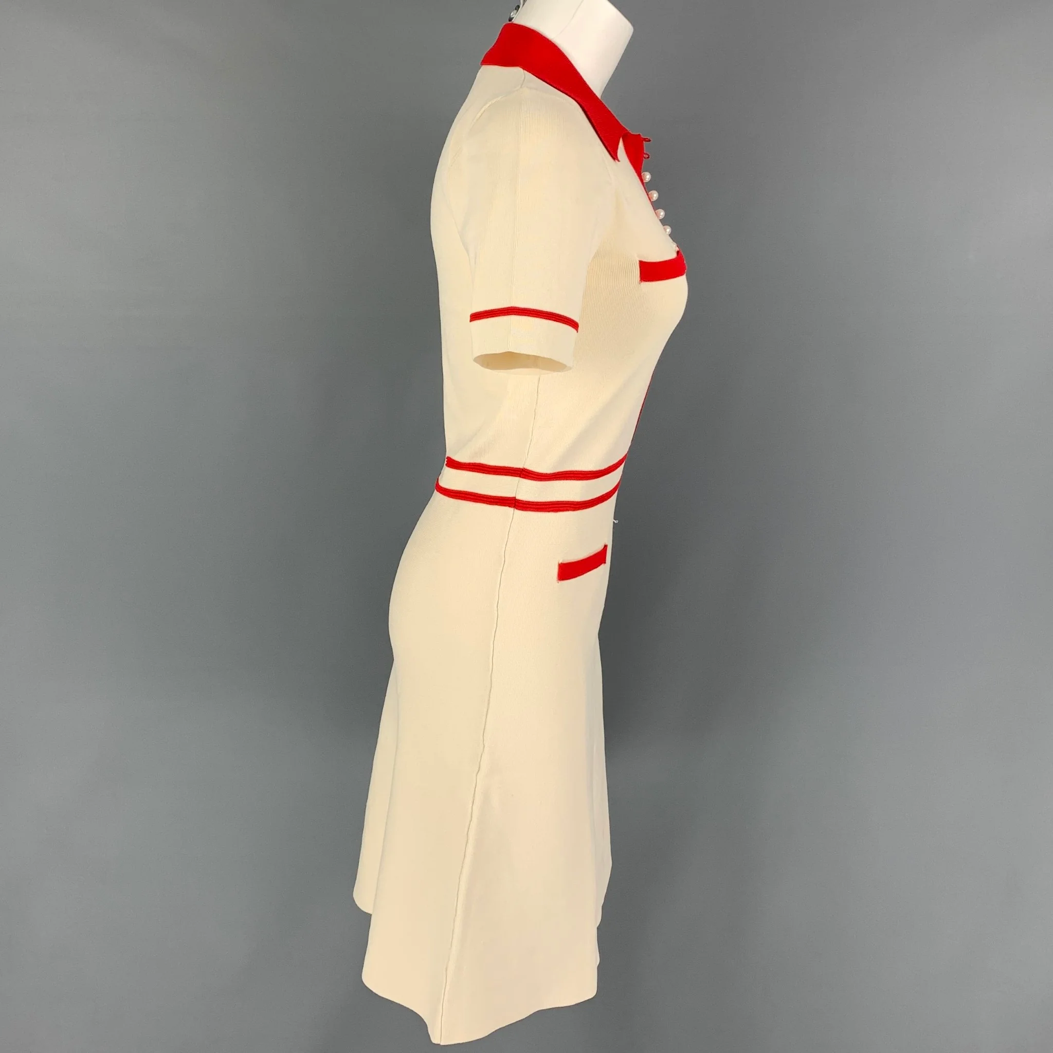 SANDRO Size 2 Cream Red Viscose Polyamide Short Sleeve Dress - Image 2