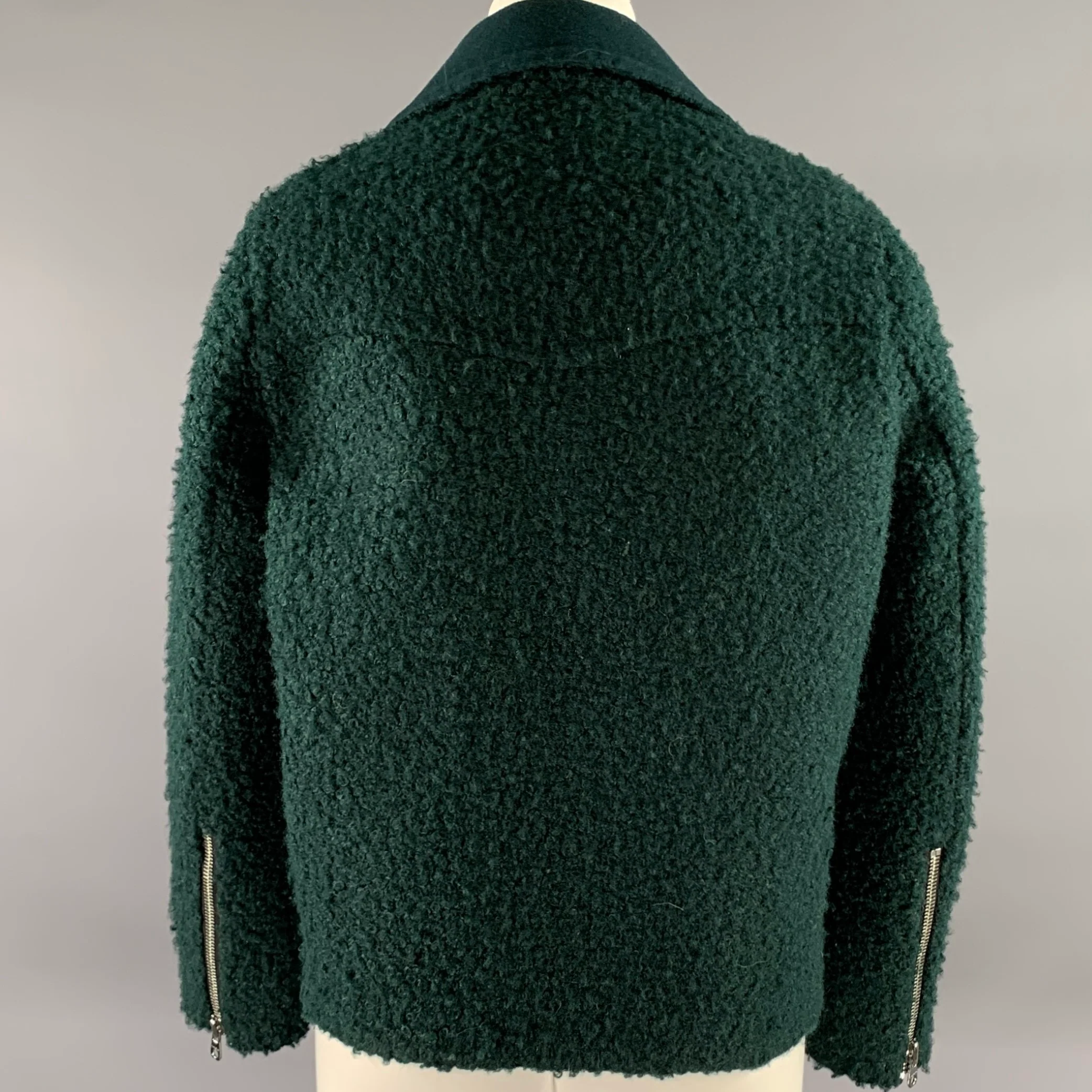 SANDRO Size 3 Teal Polyester Wool Moto Racer Coat - Image 4