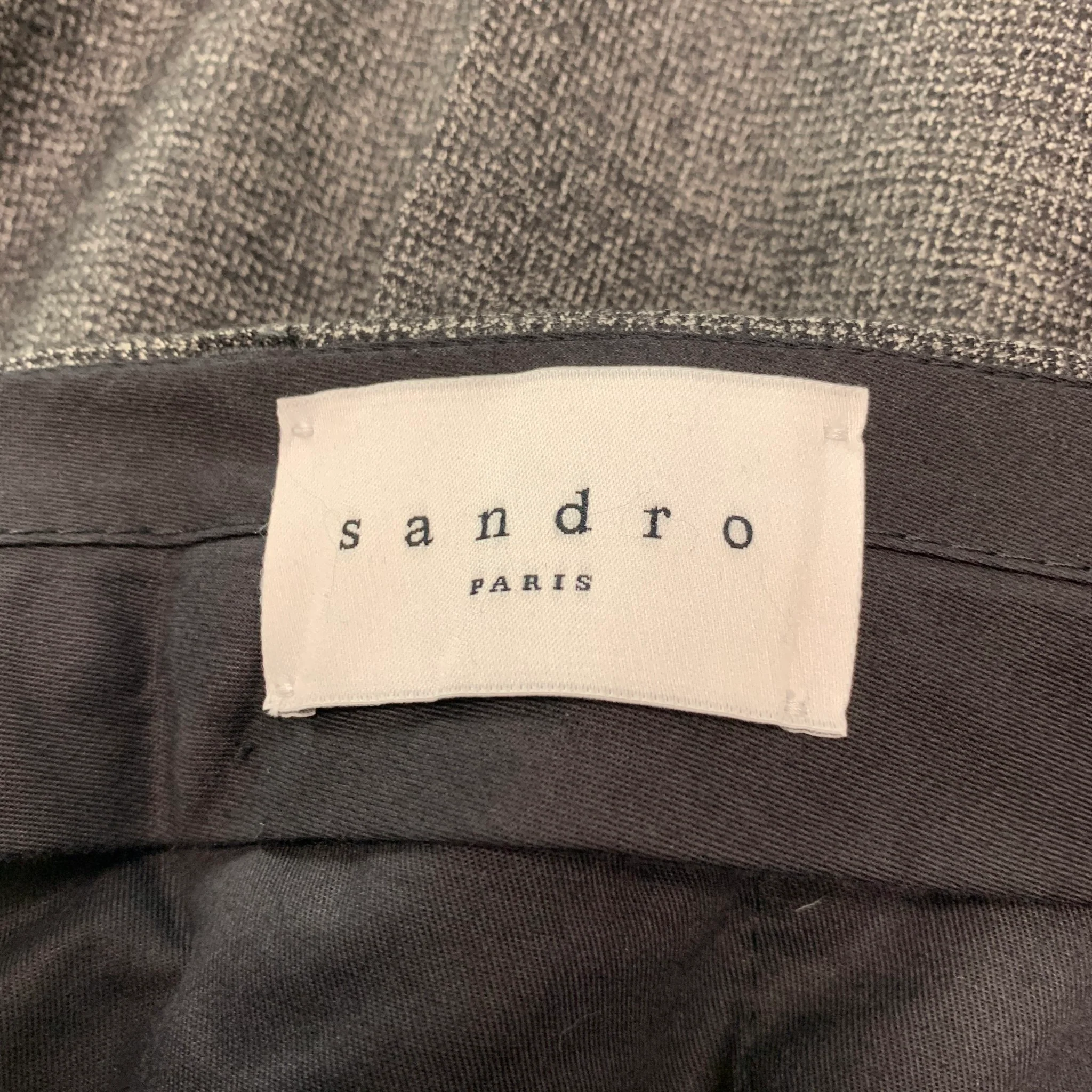 SANDRO Size 32 Grey Black Grid Wool Elastane Zip Fly Dress Pants - Image 4