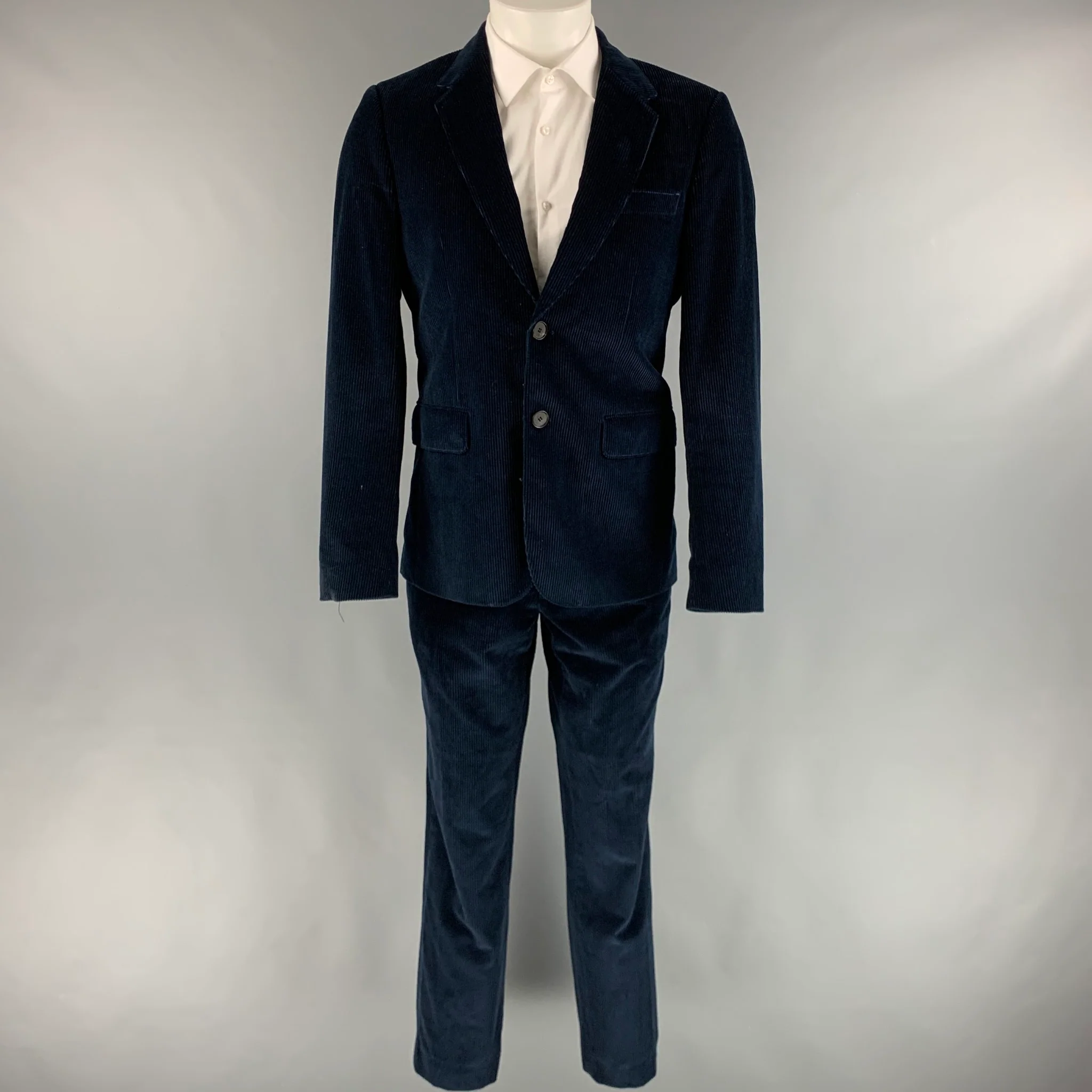 SANDRO Size 38 Navy Corduroy Cotton Notch Lapel Suit - Image 2