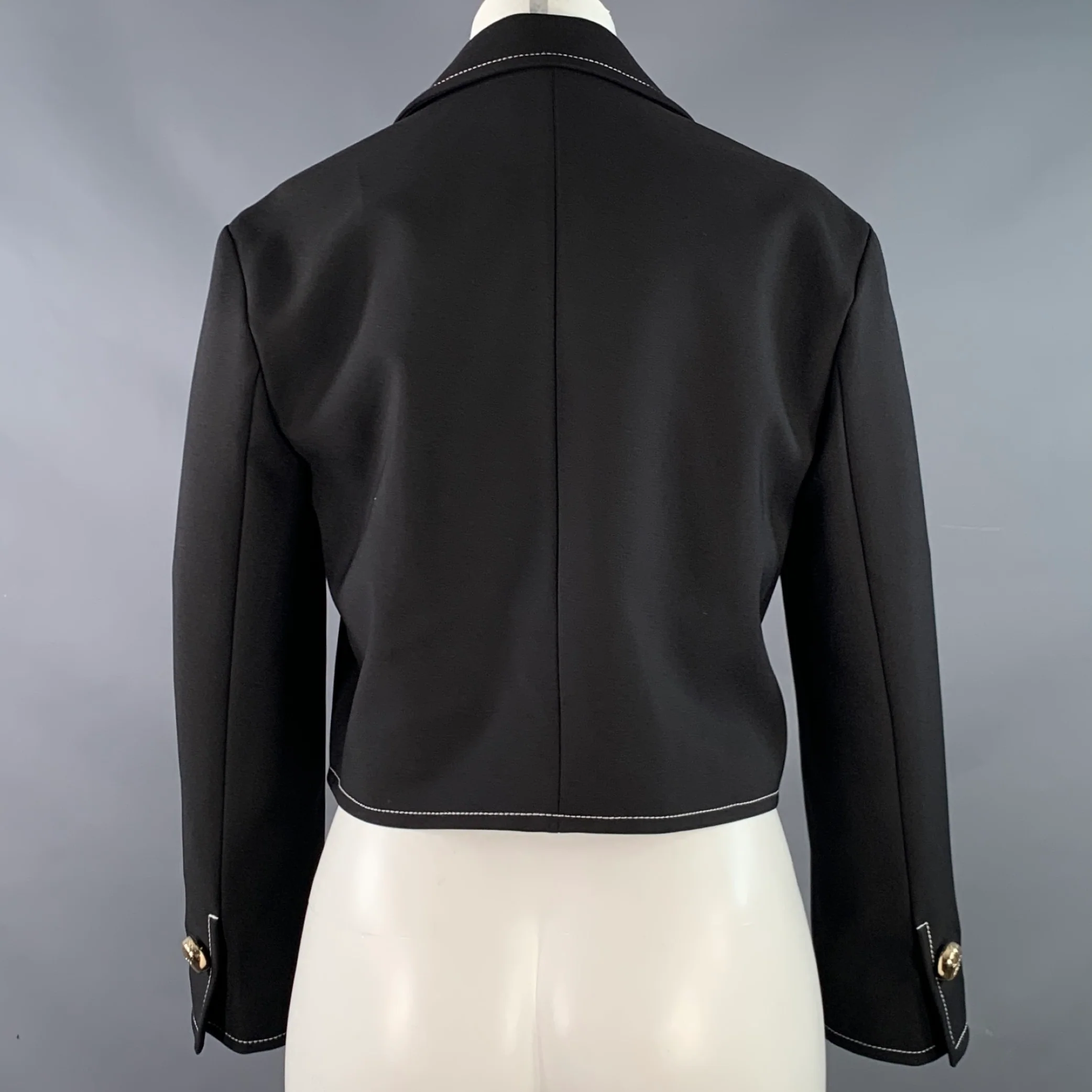SANDRO Size 4 Black Gold Polyester Blend Peter Pan Collar Cropped Jacket Blazer - Image 3