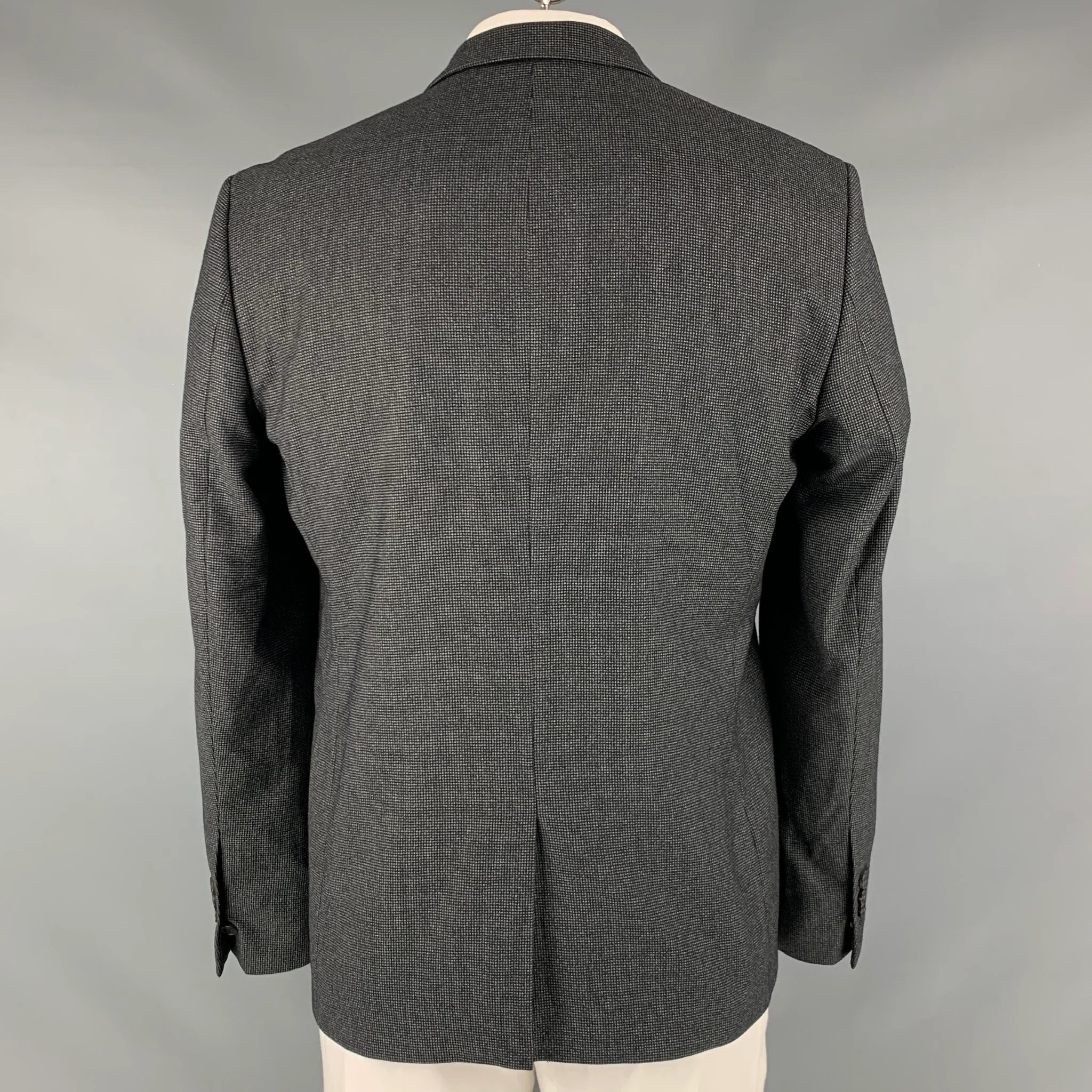 SANDRO Size 44 Black Grey Grid Wool Blend Notch Lapel Sport Coat - Image 4