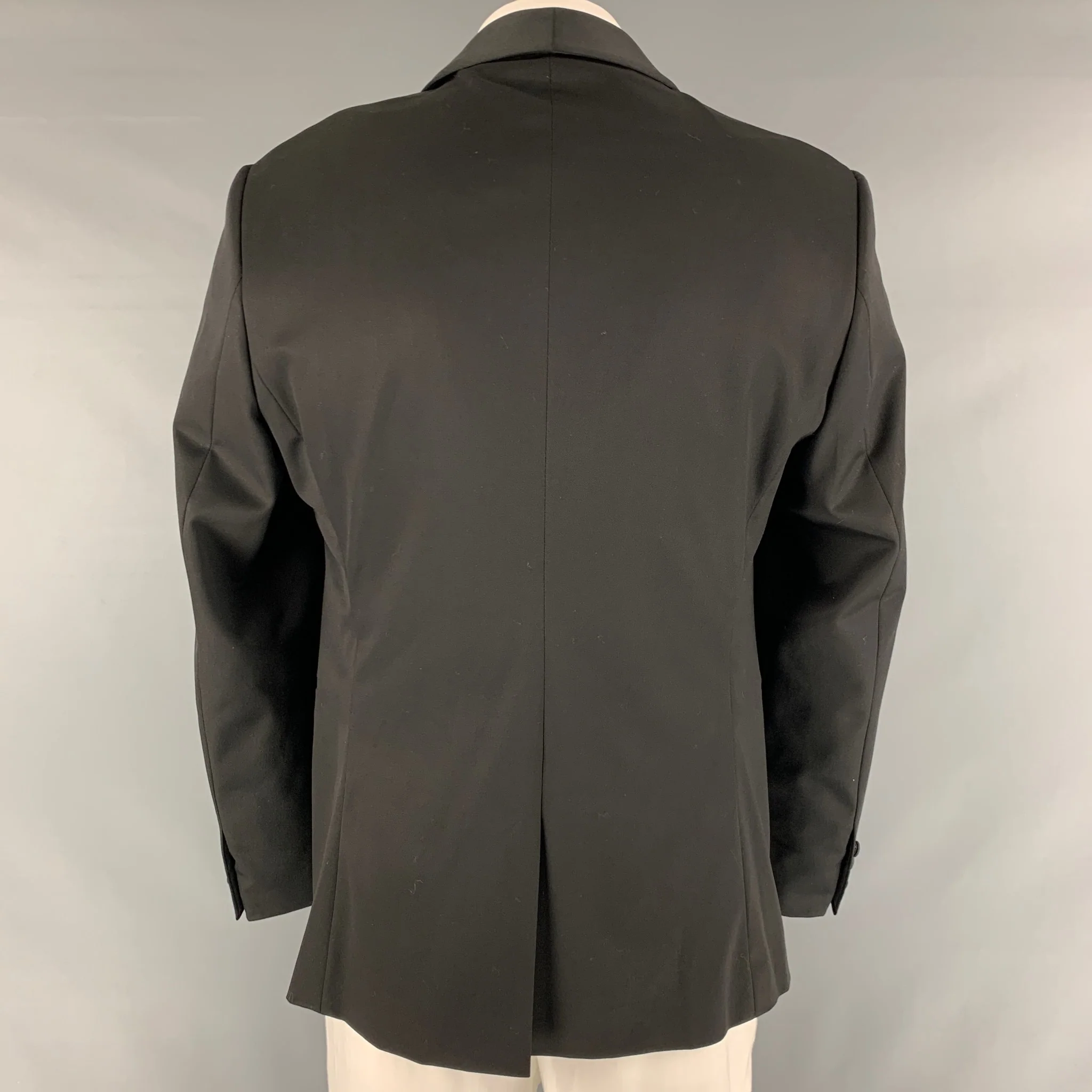 SANDRO Size 44 Black Solid Wool Tuxedo Sport Coat - Image 3