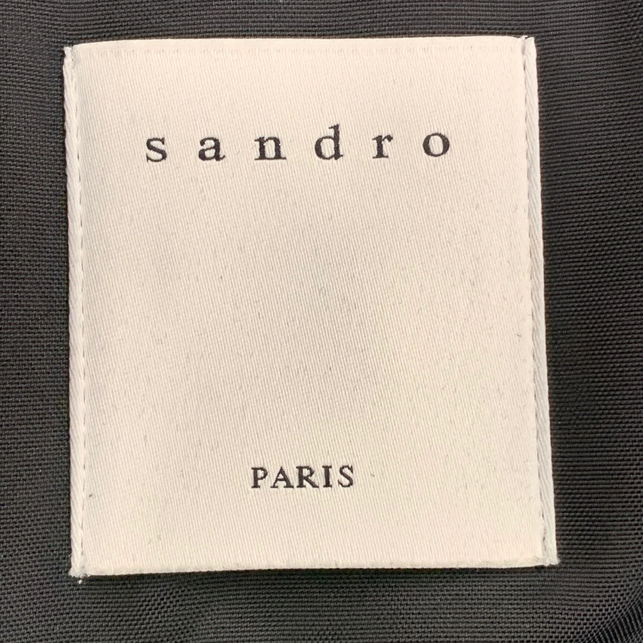 SANDRO Size L Black Beige Cotton Blend Fur Collar Zip Snaps Coat - Image 4