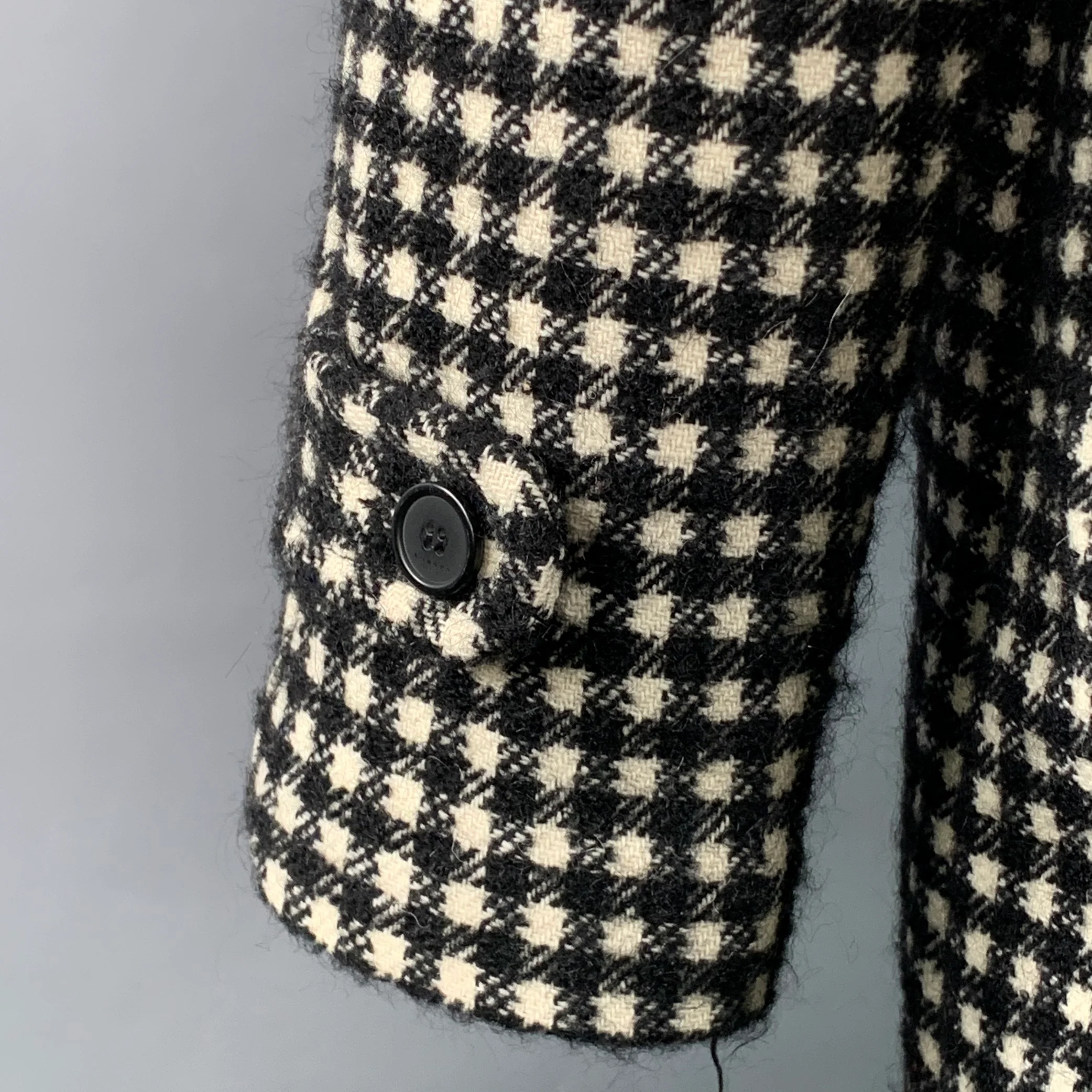 SANDRO Size L Black White Checkered Wool Blend Buttoned Coat - Image 5