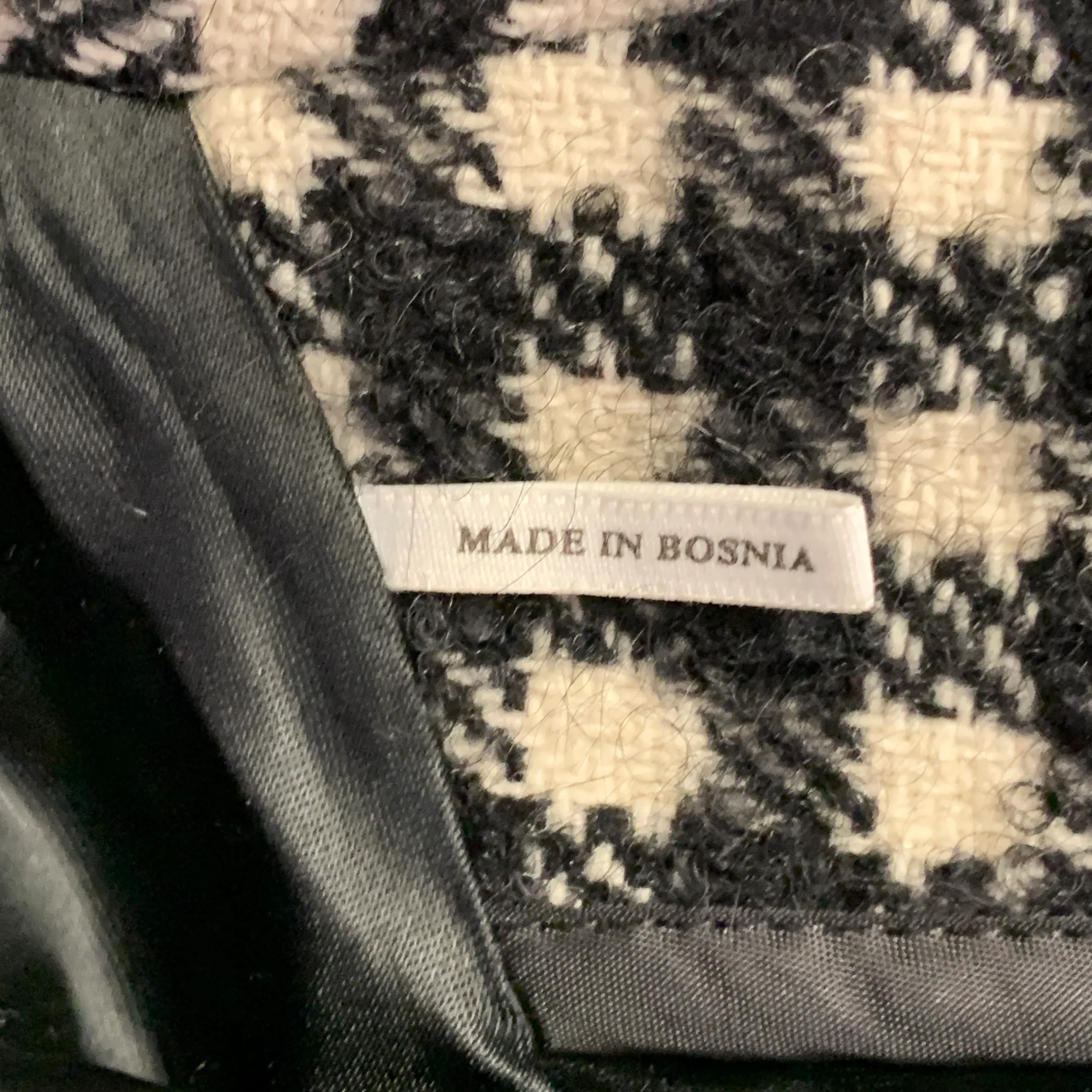 SANDRO Size L Black White Checkered Wool Blend Buttoned Coat - Image 7