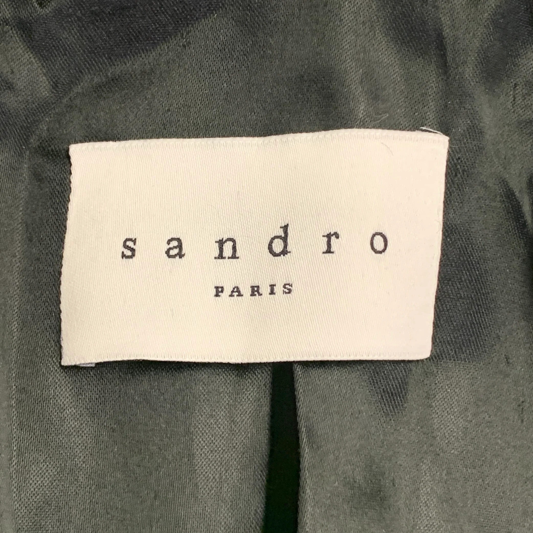 SANDRO Size L Black White Checkered Wool Blend Buttoned Raglan Coat - Image 6