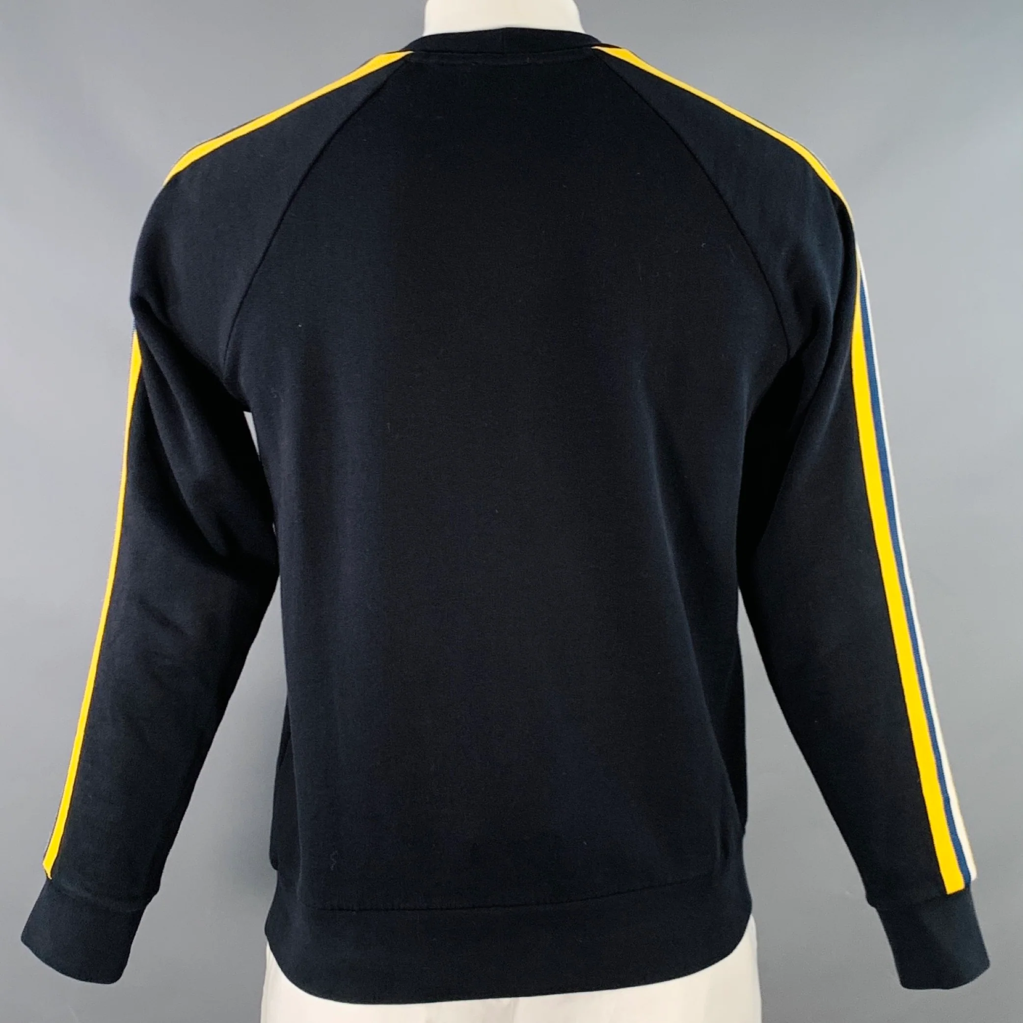 SANDRO Size L Black White Yellow Contrast Trim Cotton Crew Neck Sweatshirt - Image 3
