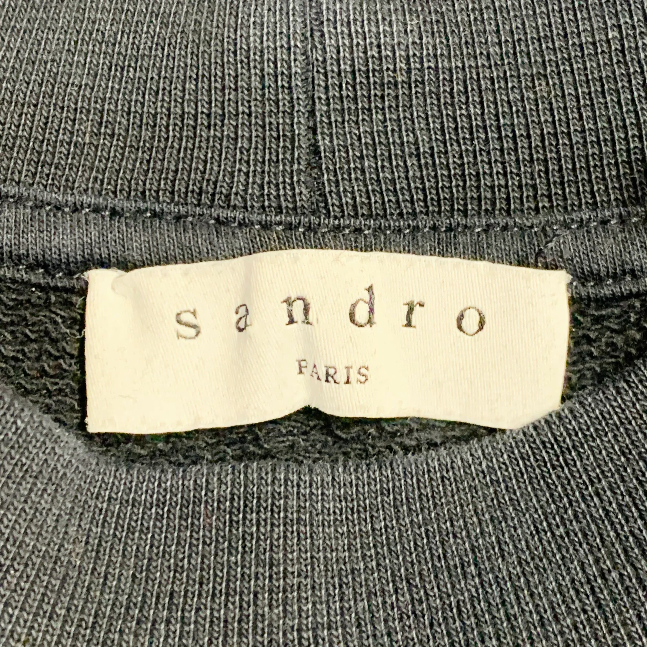 SANDRO Size L Black White Yellow Contrast Trim Cotton Crew Neck Sweatshirt - Image 4