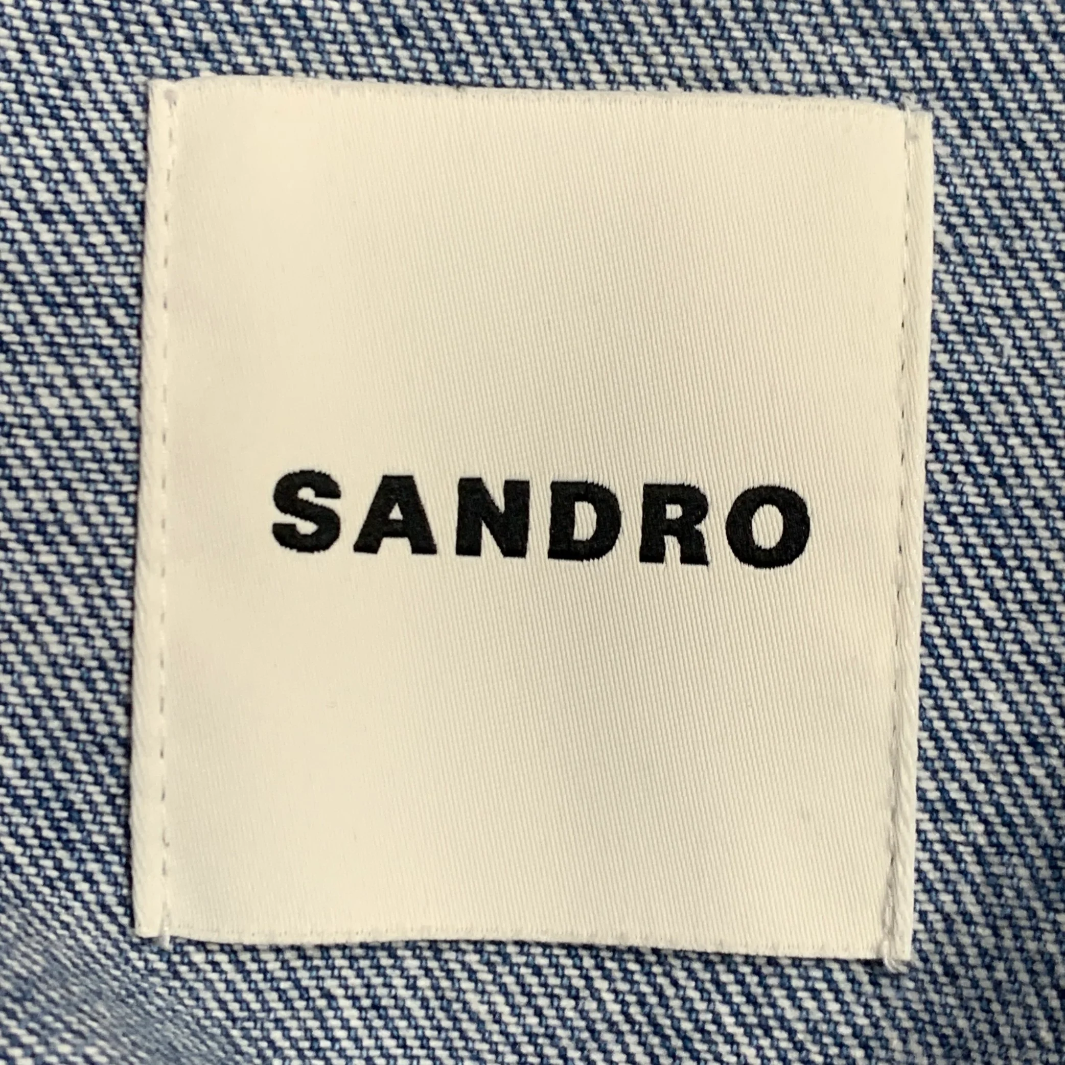 SANDRO Size L Blue Black White Hearts Cotton Blend Denim Jacket - Image 4