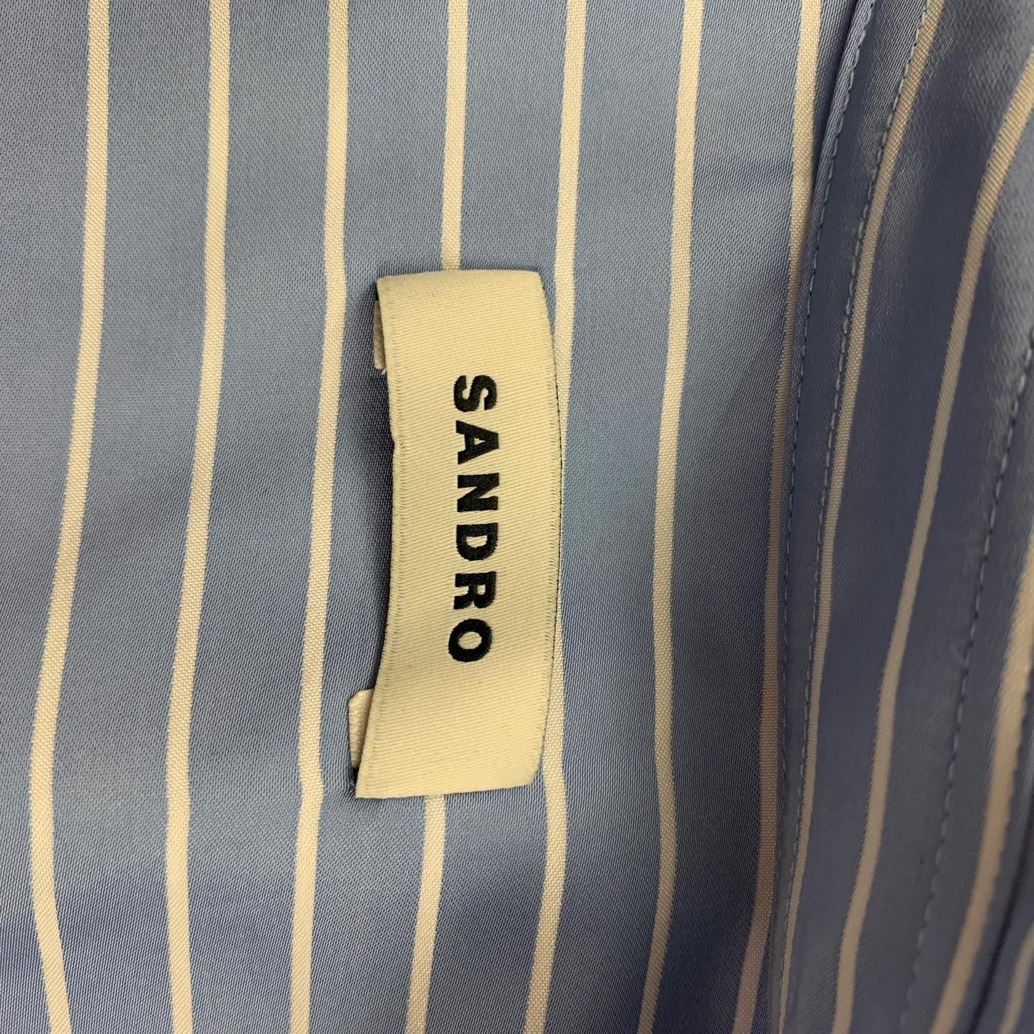 SANDRO Size L Blue White Stripe Viscose Blend Button Up Short Sleeve Shirt - Image 7