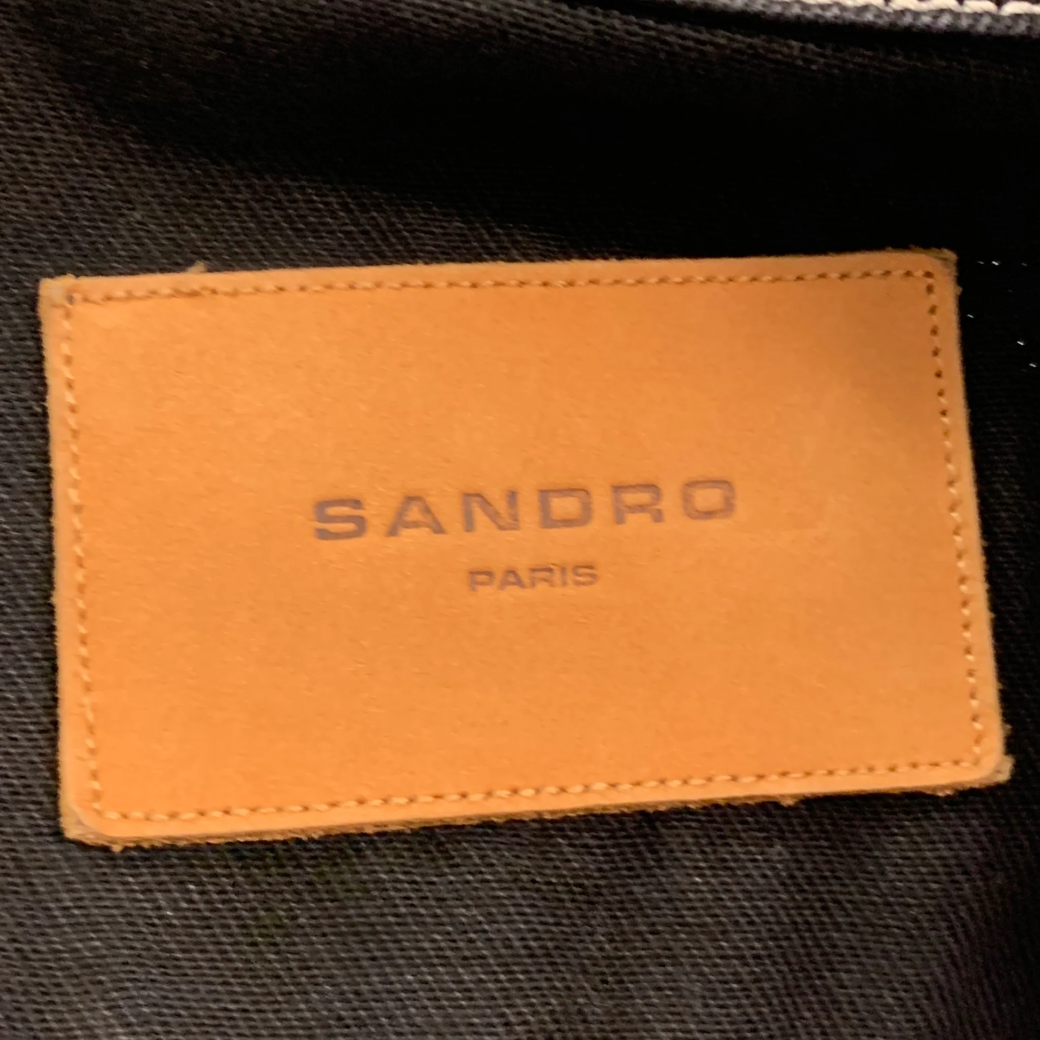 SANDRO Size M Black White Contrast Stitch Cotton Trucker Jacket - Image 6