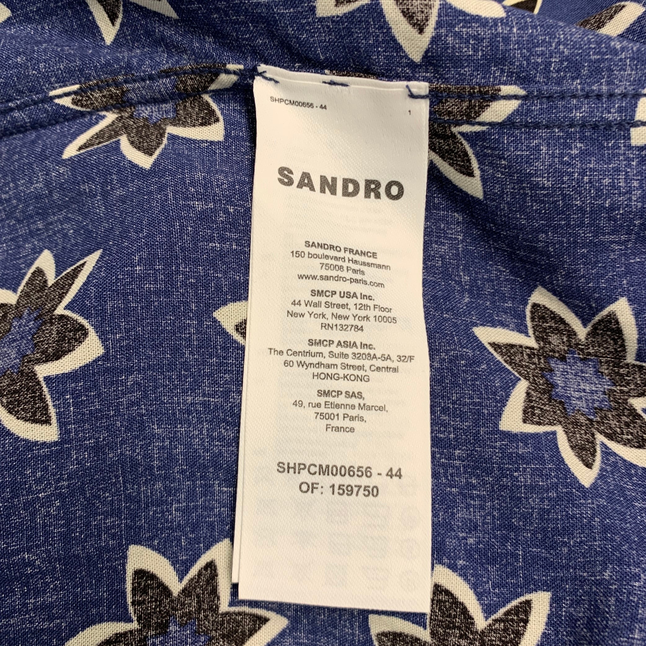 SANDRO Size M Blue Black Abstract Floral Viscose Short Sleeve Shirt - Image 5