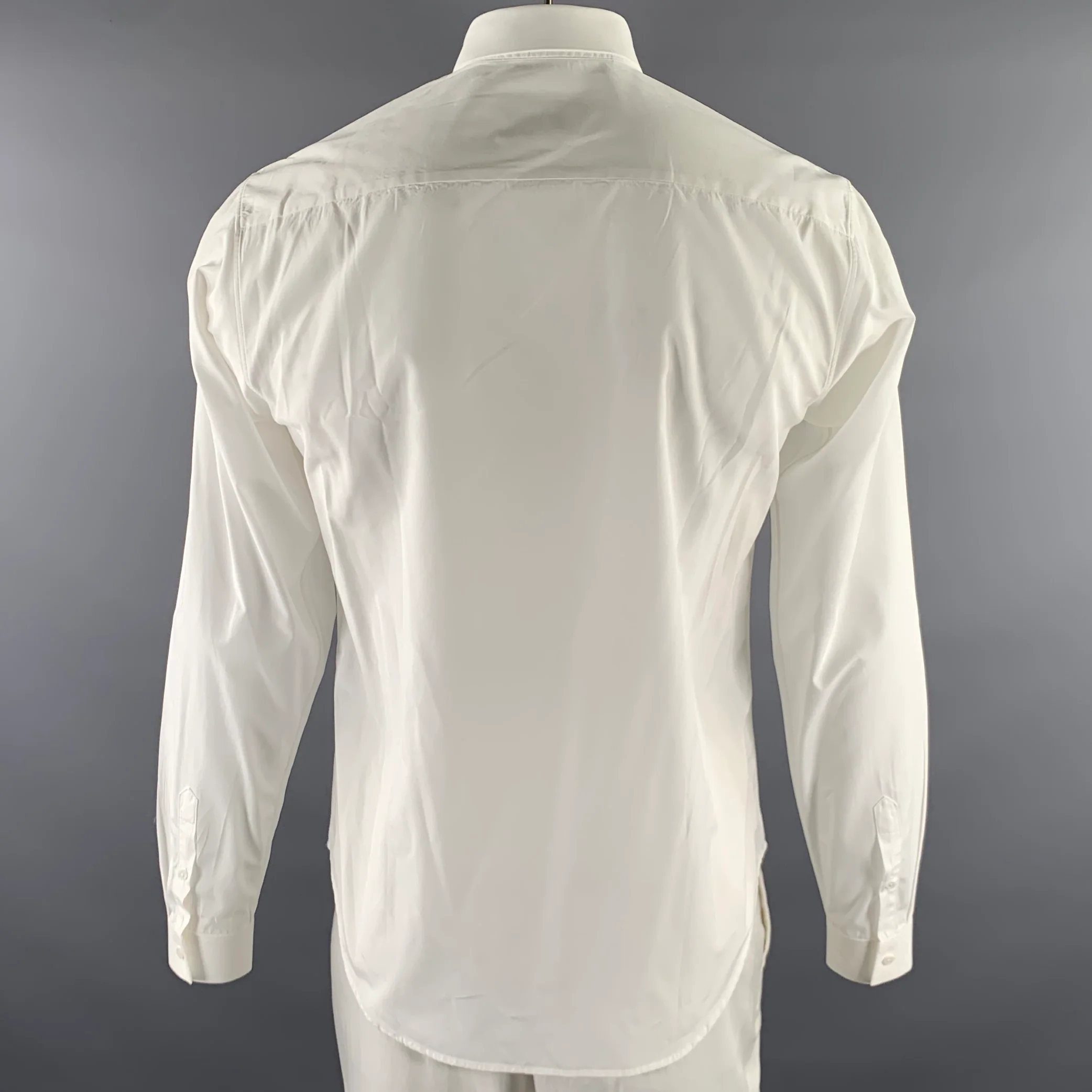 SANDRO Size M White Solid Cotton Pointed Collar Long Sleeve Shirt - Image 3