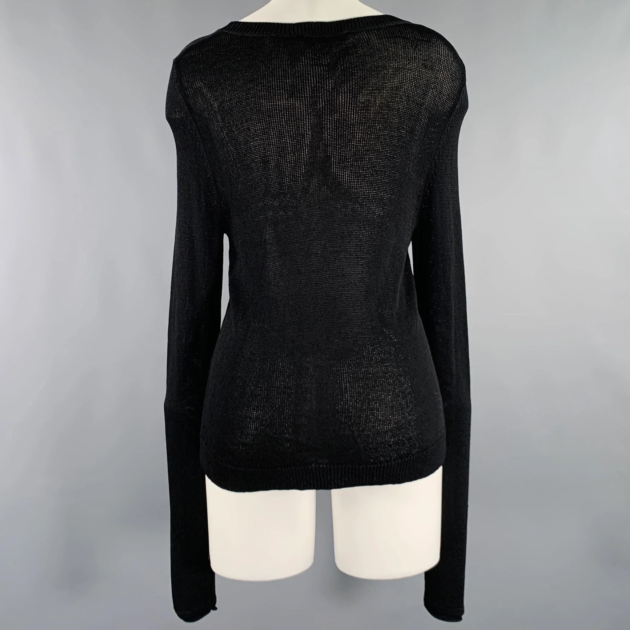 SANDRO Size S Black Viscose Nylon See Through Long Sleeve Pullover - Image 4