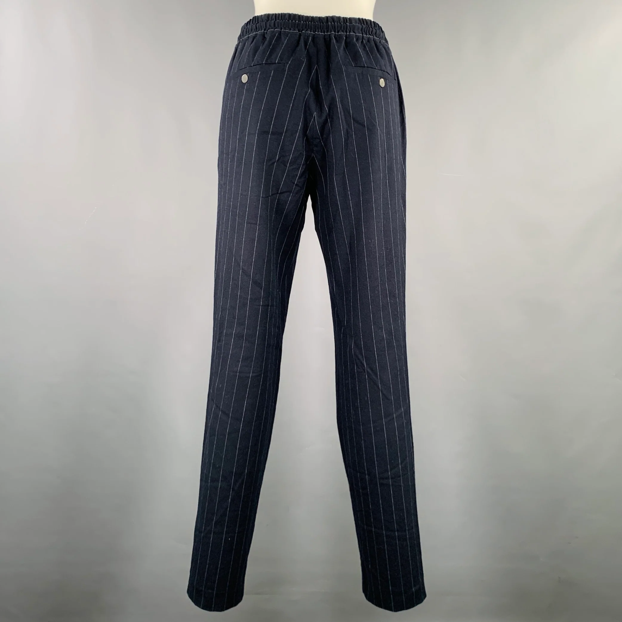 SANDRO Size S Black White Pinstripe Wool Blend Drawstring Casual Pants - Image 2