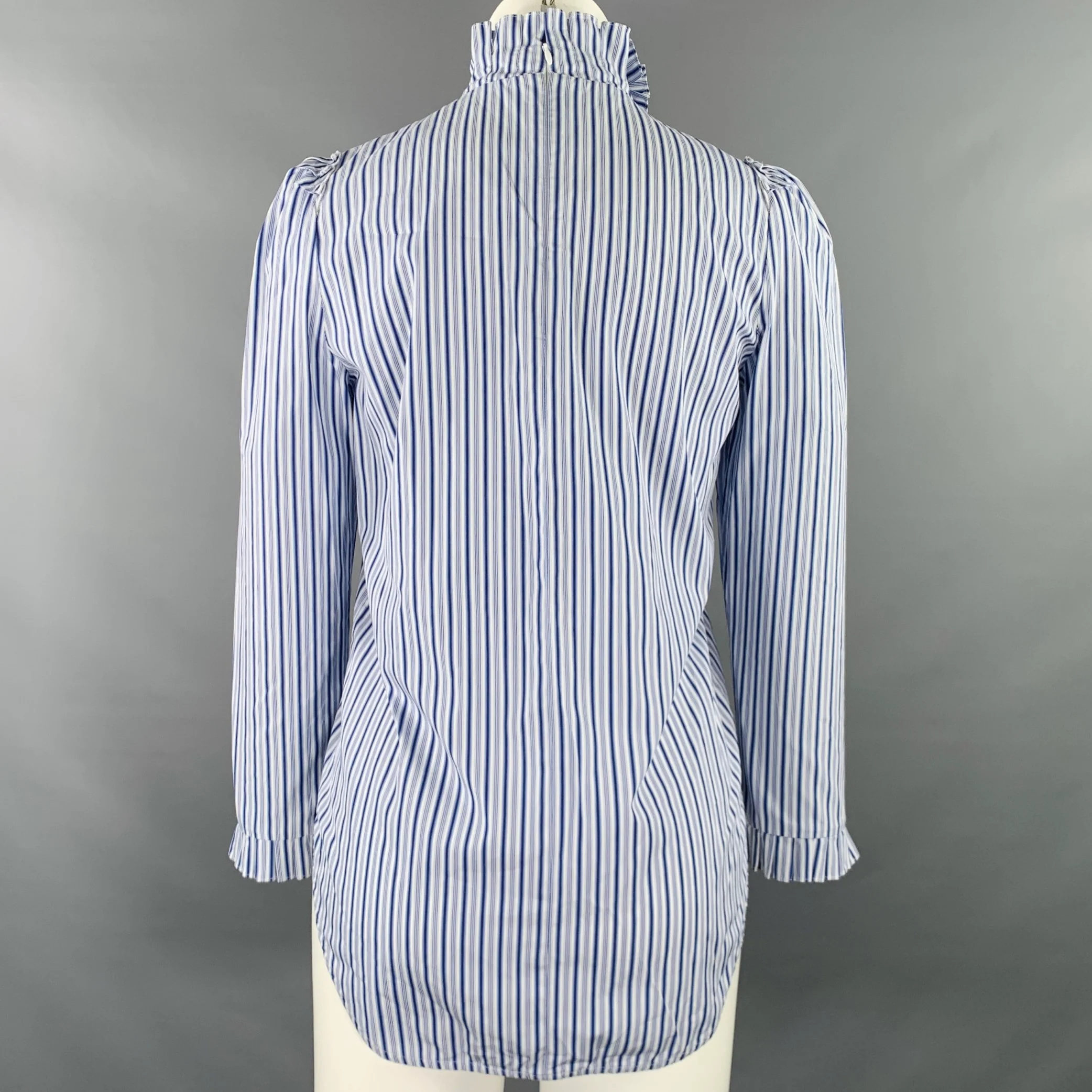 SANDRO Size S Blue White Cotton Stripe High Collar Casual Top - Image 3