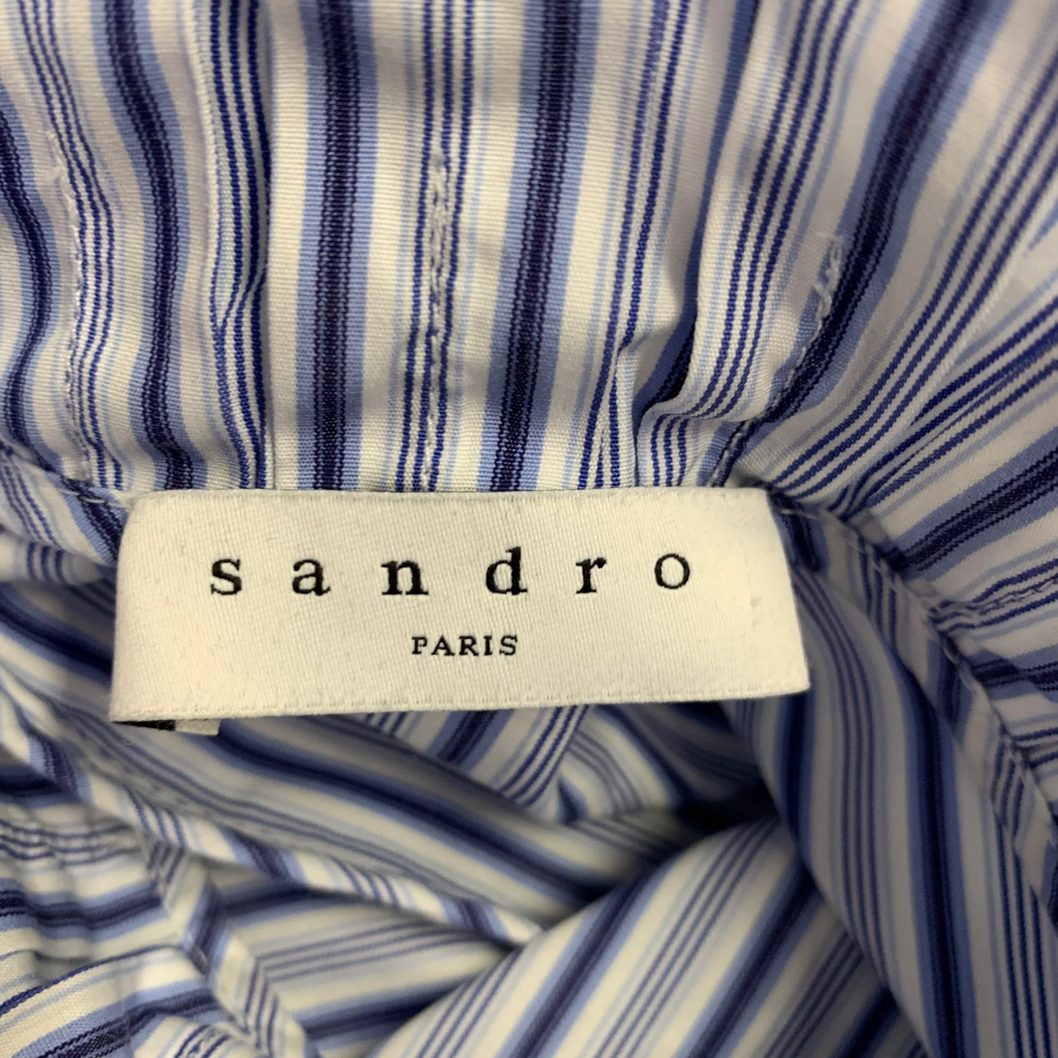 SANDRO Size S Blue White Cotton Stripe High Collar Casual Top - Image 5