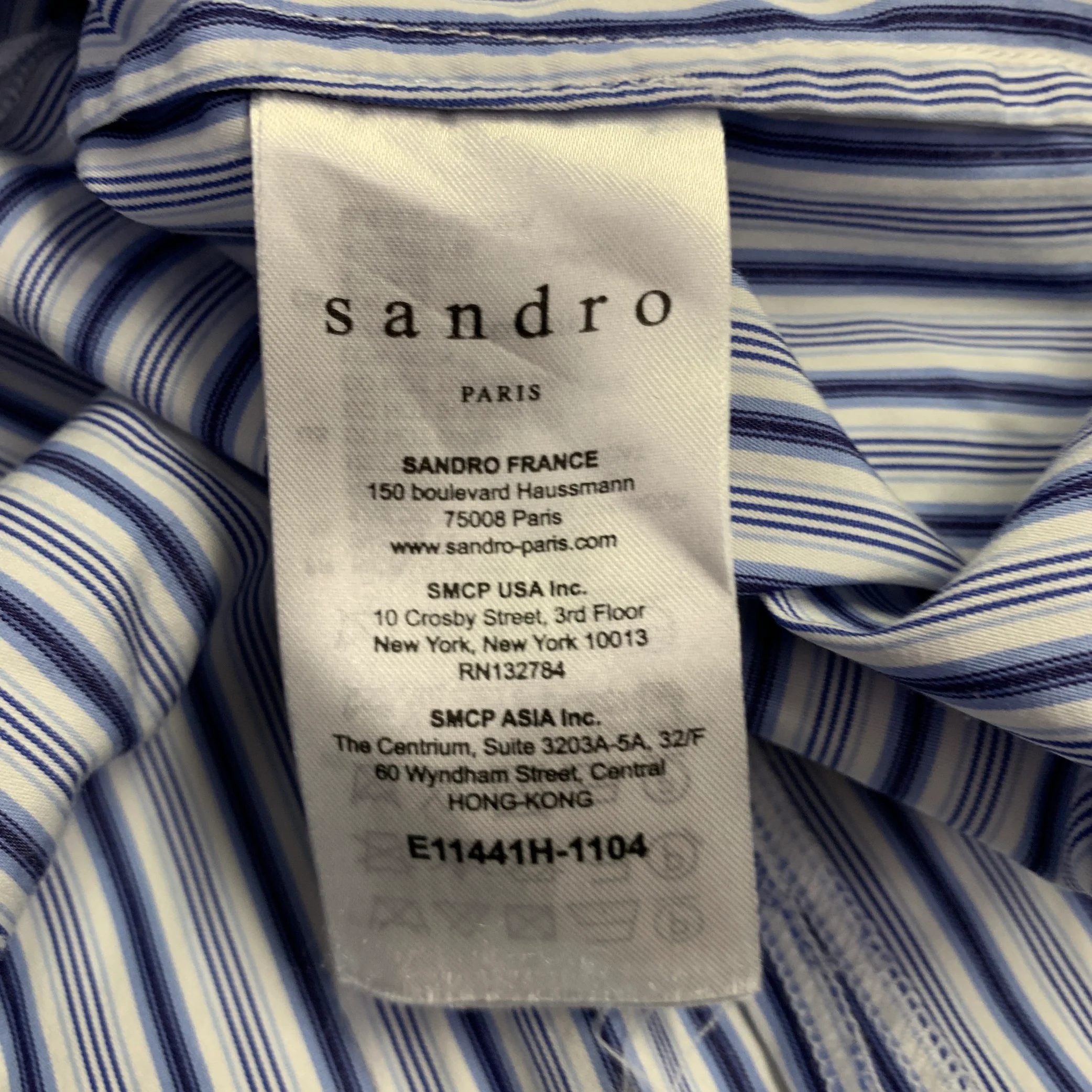 SANDRO Size S Blue White Cotton Stripe High Collar Casual Top - Image 6