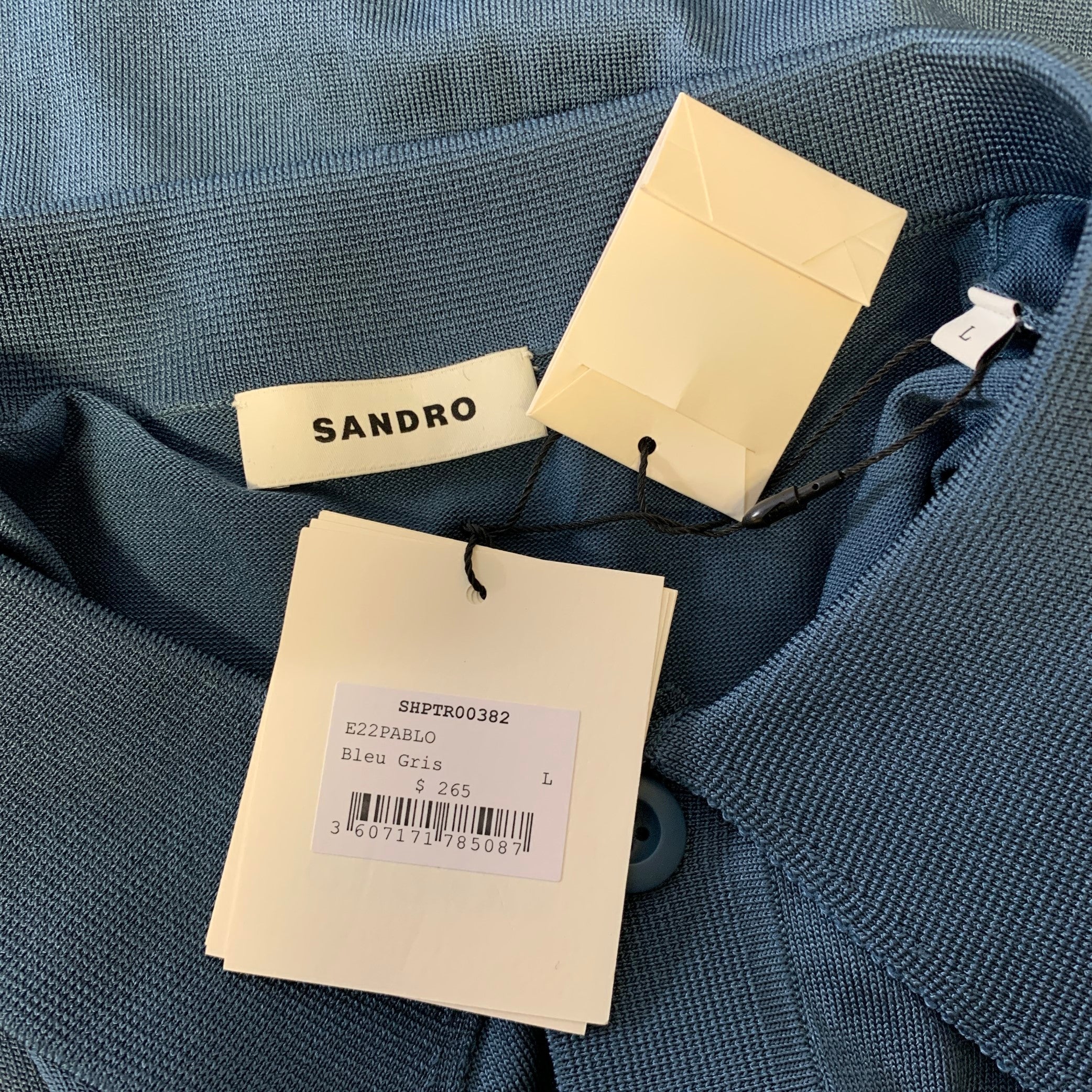 SANDRO Size S Navy Heather Acetate Blend Ribbed Polo - Image 4