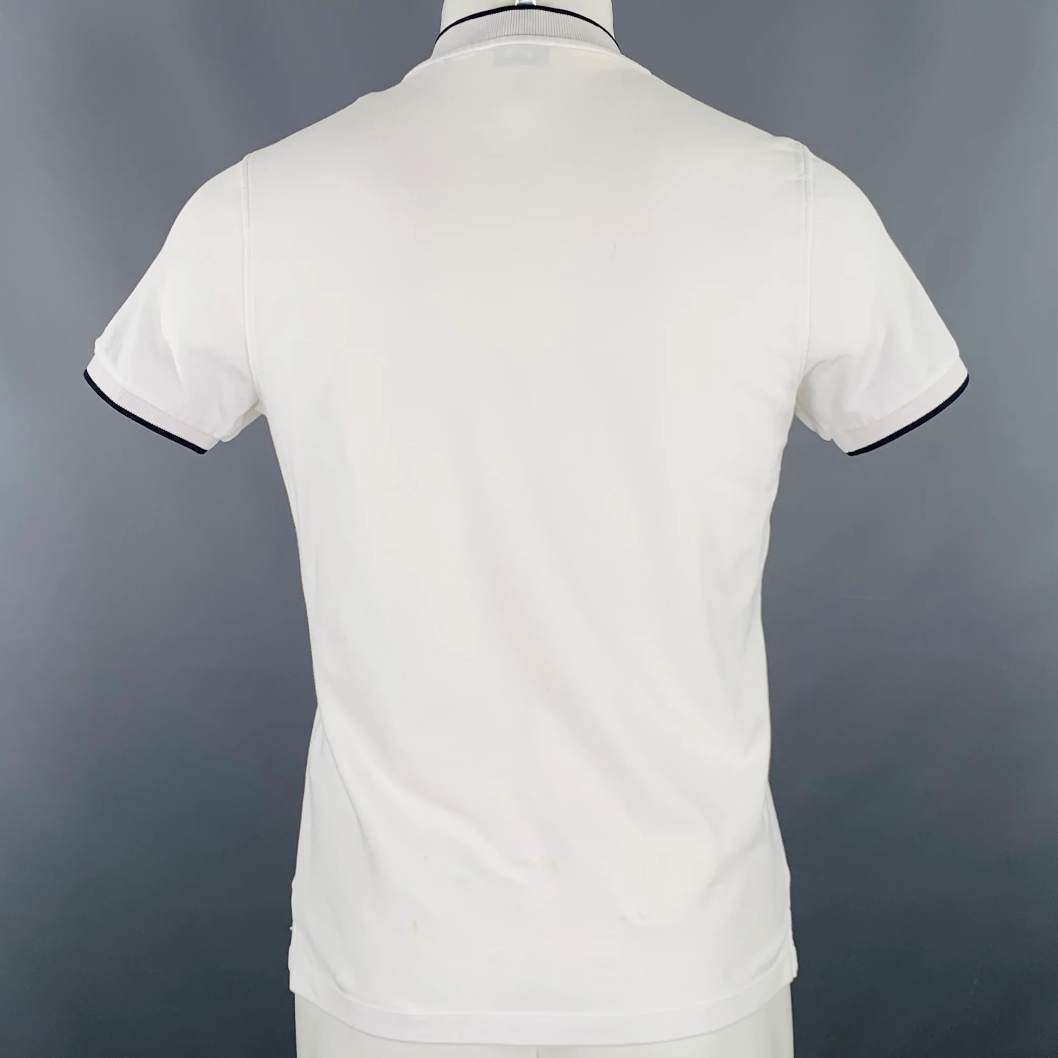 SANDRO Size S White Black Contrast Trim Cotton Collarless Polo - Image 4
