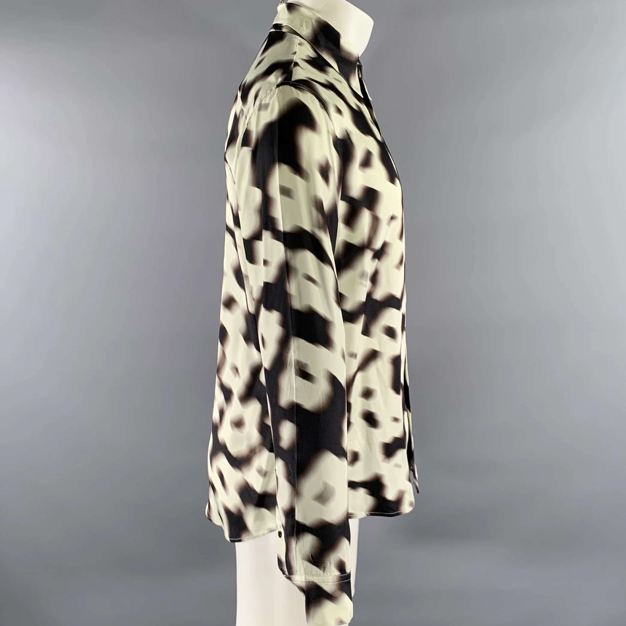 SANDRO Size S White Black Hazy Floral Viscose Long Sleeve Shirt - Image 3
