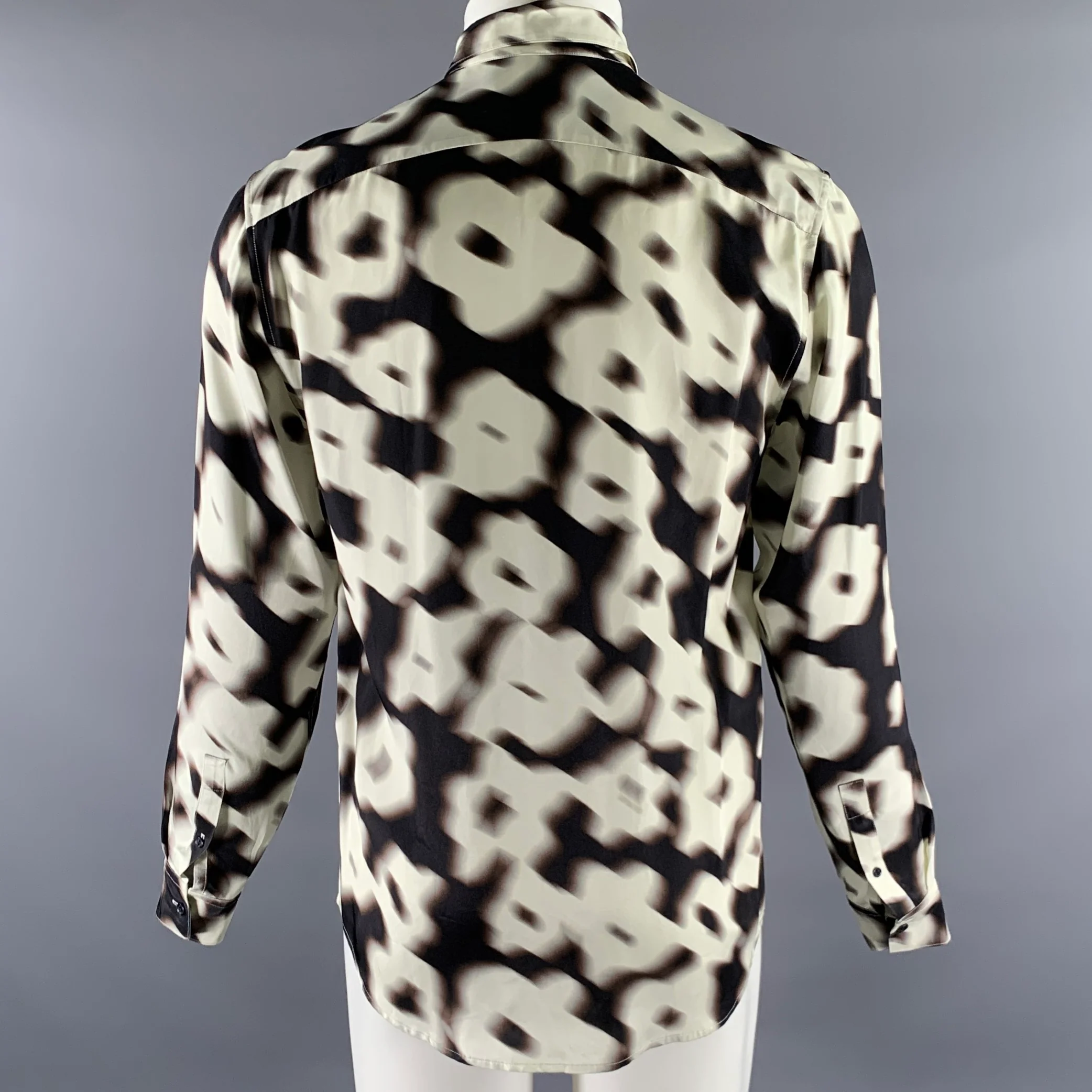 SANDRO Size S White Black Hazy Floral Viscose Long Sleeve Shirt - Image 4