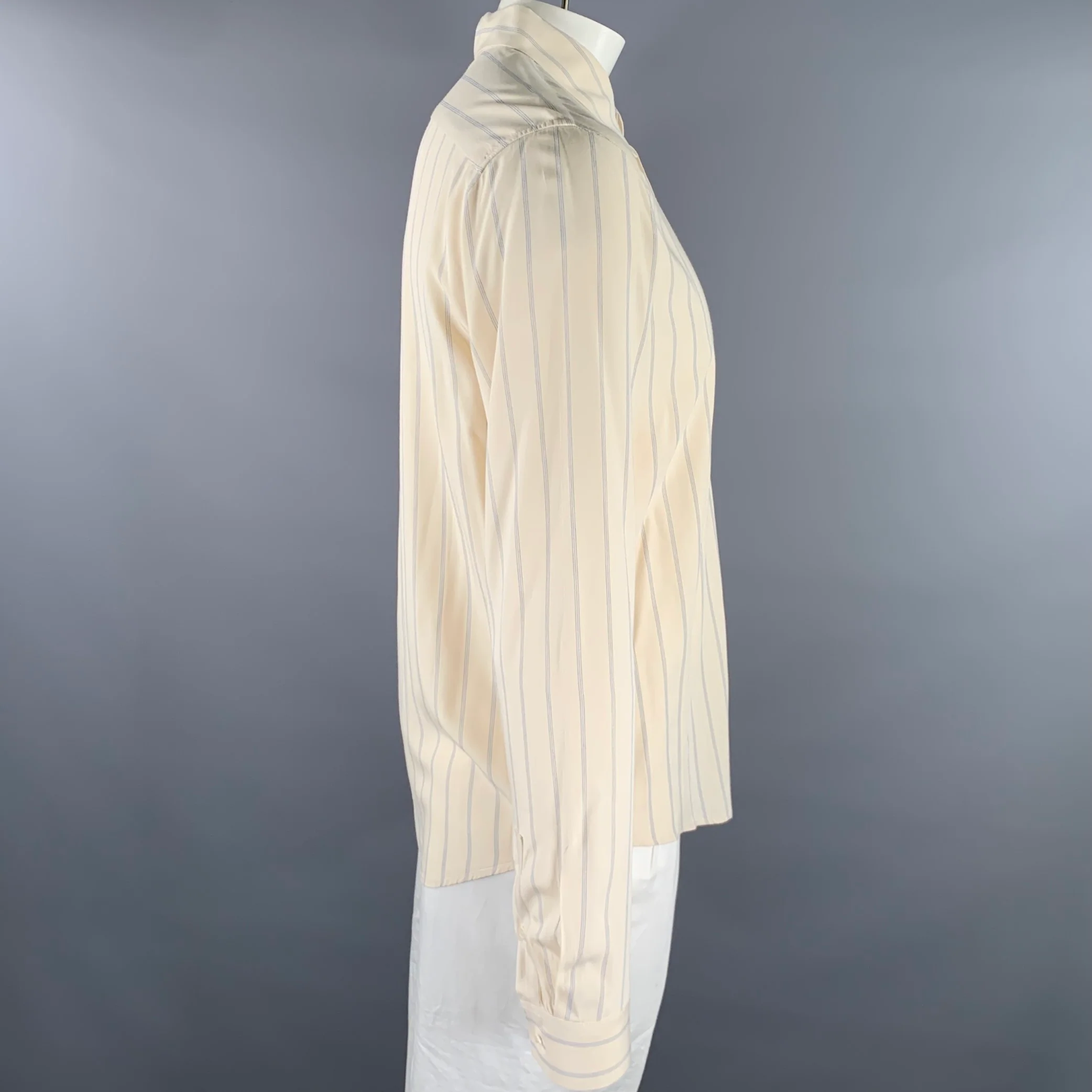 SANDRO Size XL Cream Blue Stripe Viscose Long Sleeve Shirt - Image 3